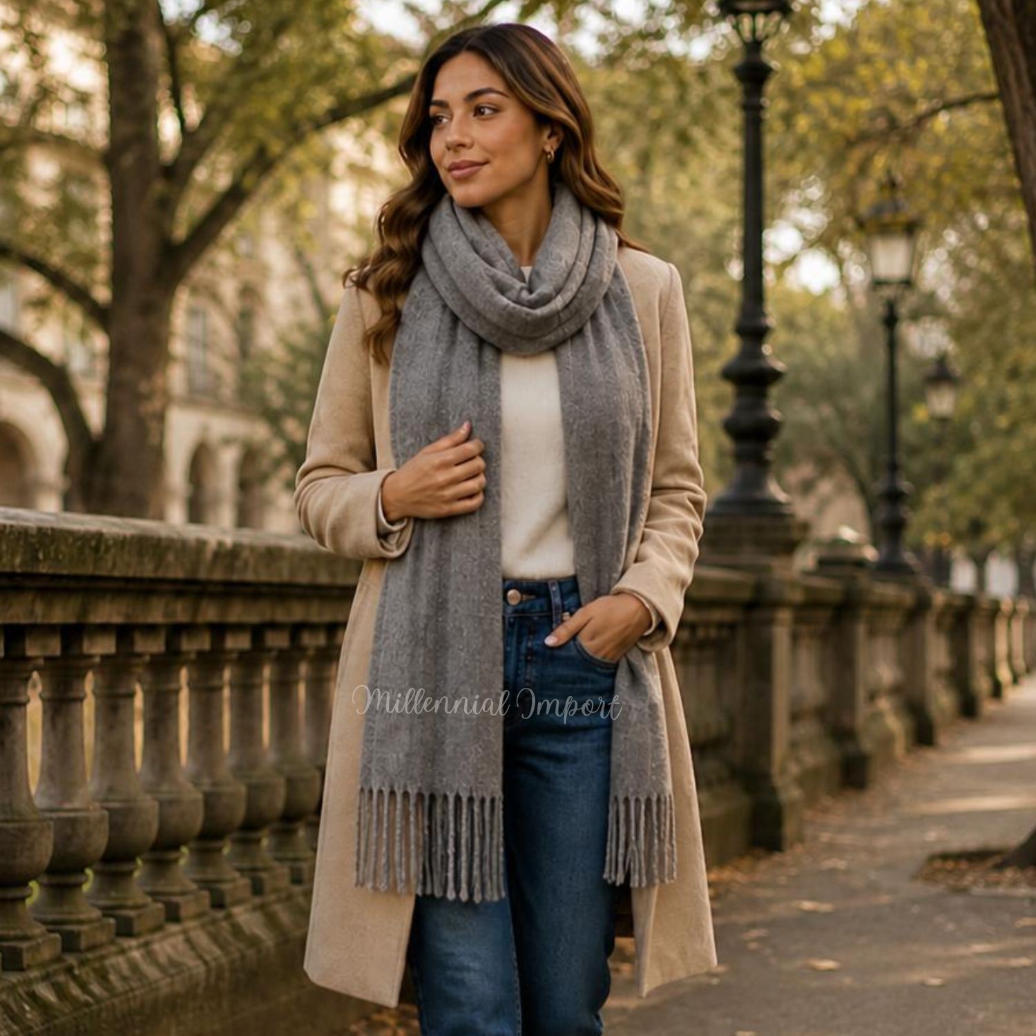 PASHMINA DISEÑO MODERNO ABRIGADOR BUFANDA 185CM X 72CM GRIS - 8