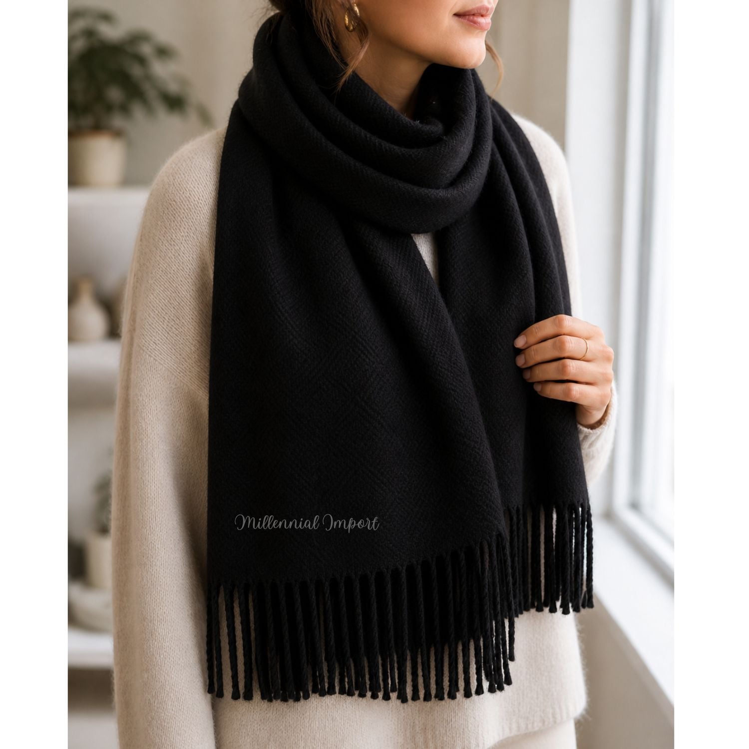 PASHMINA CHALINA ABRIGO INVIERNO 185CM X 72CM NEGRO - 2