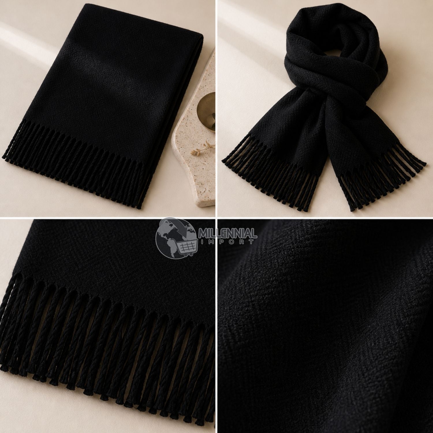 PASHMINA CHALINA ABRIGO INVIERNO 185CM X 72CM NEGRO - 4