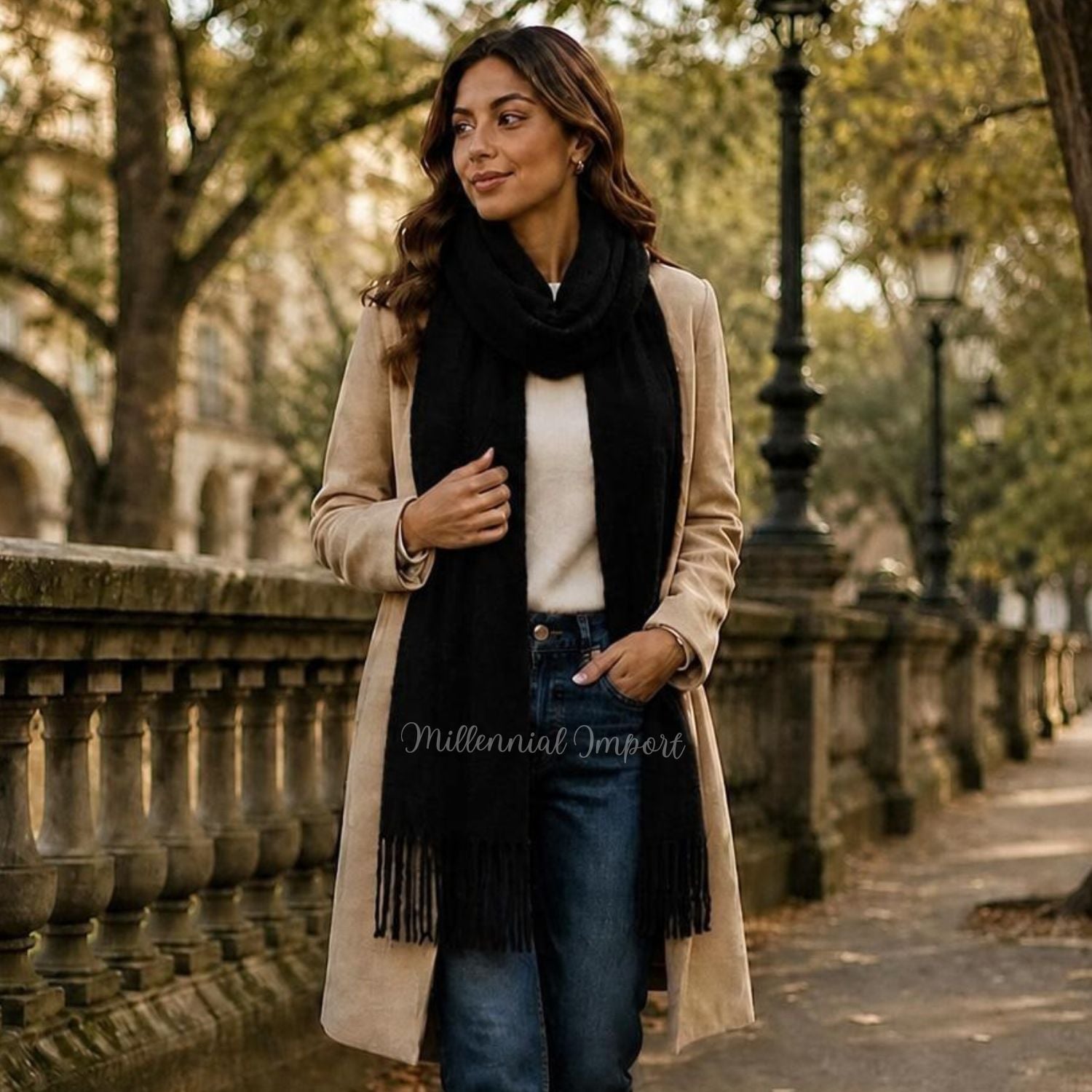 PASHMINA CHALINA ABRIGO INVIERNO 185CM X 72CM NEGRO - 7
