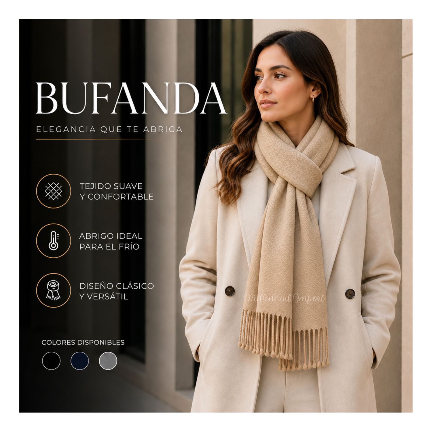 BUFANDA ABRIGADORA SUAVE MAXICHALINA PASHMINA CASUAL BEIGE - 4