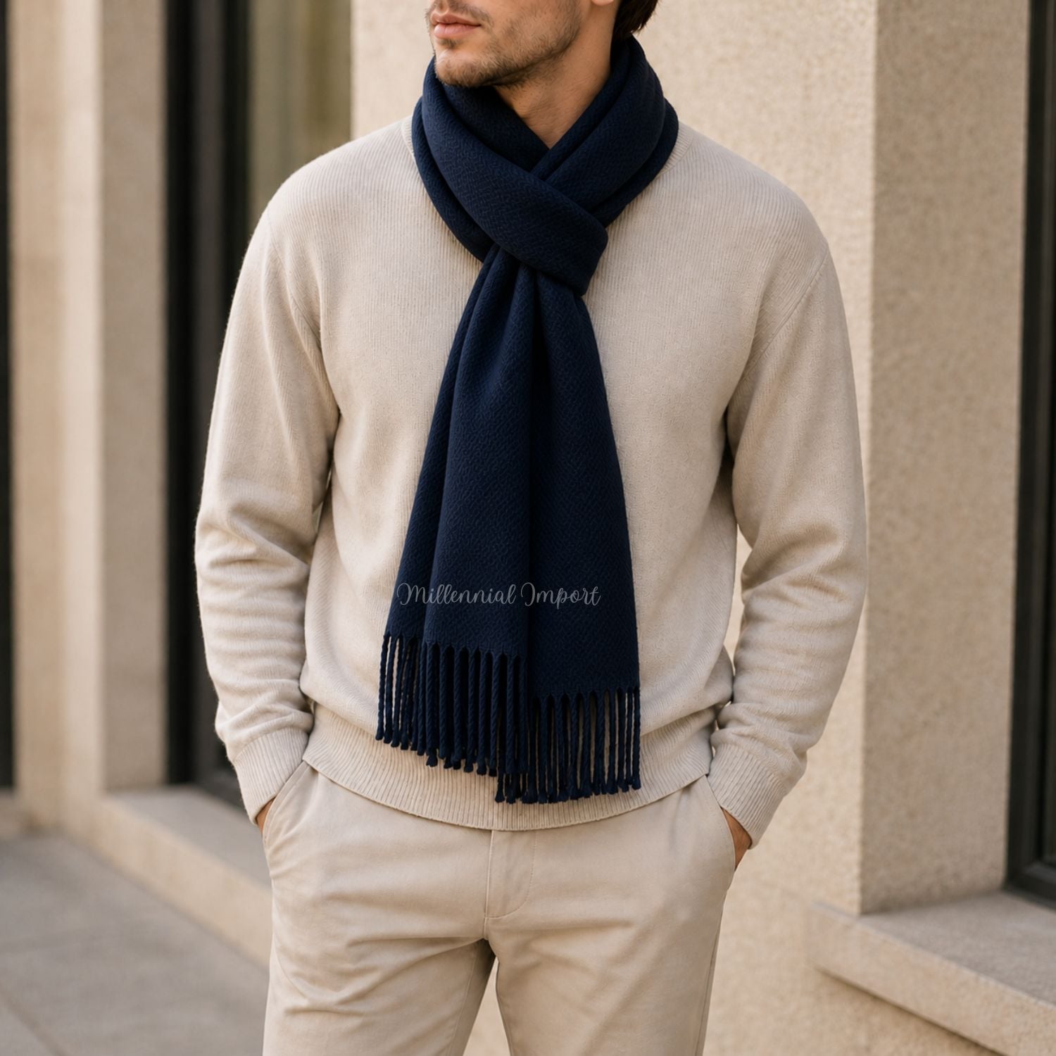MAXI BUFANDA ELEGANTE CHALINA SUAVE ABRIGO DE INVIERNO AZUL - 2