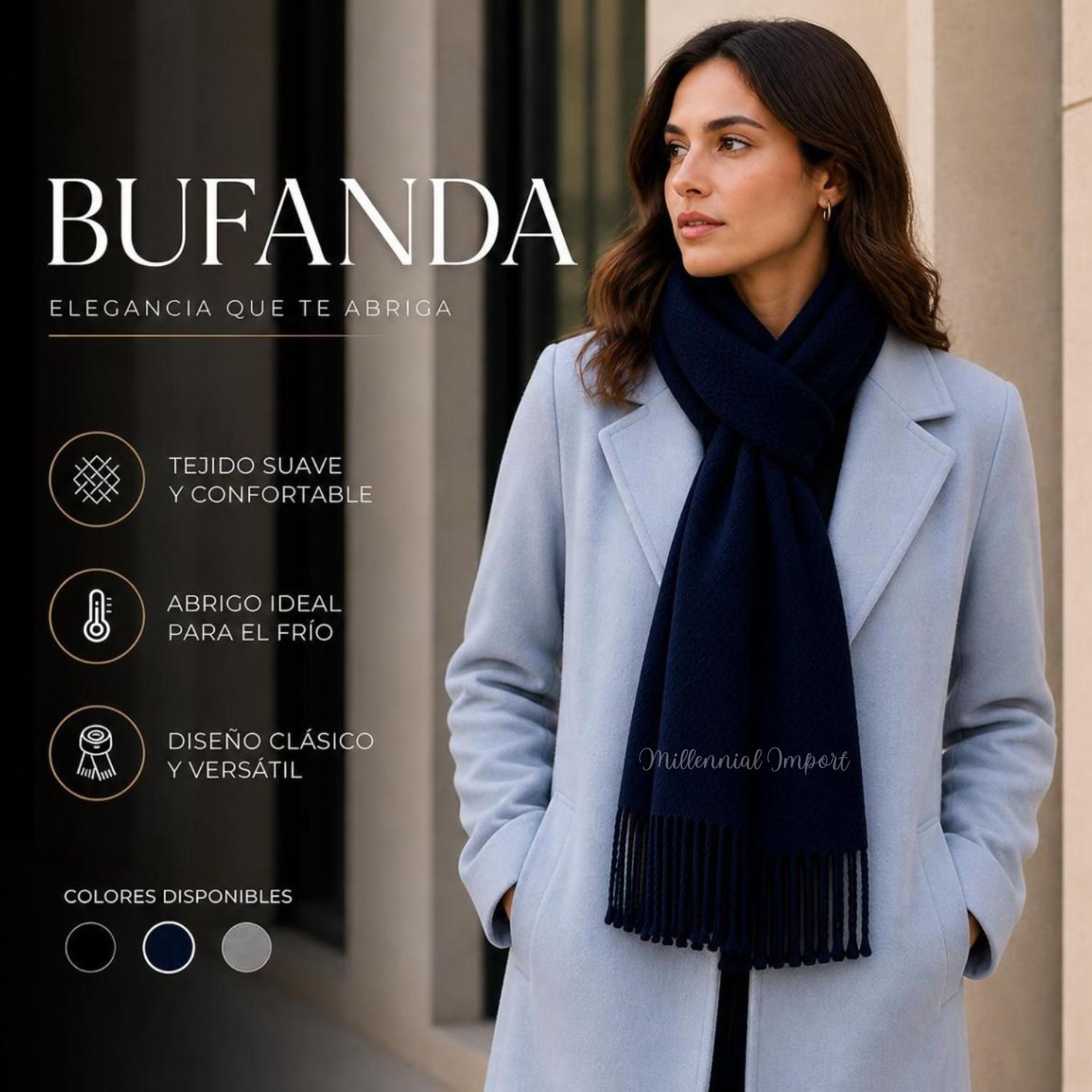 MAXI BUFANDA ELEGANTE CHALINA SUAVE ABRIGO DE INVIERNO AZUL - 4