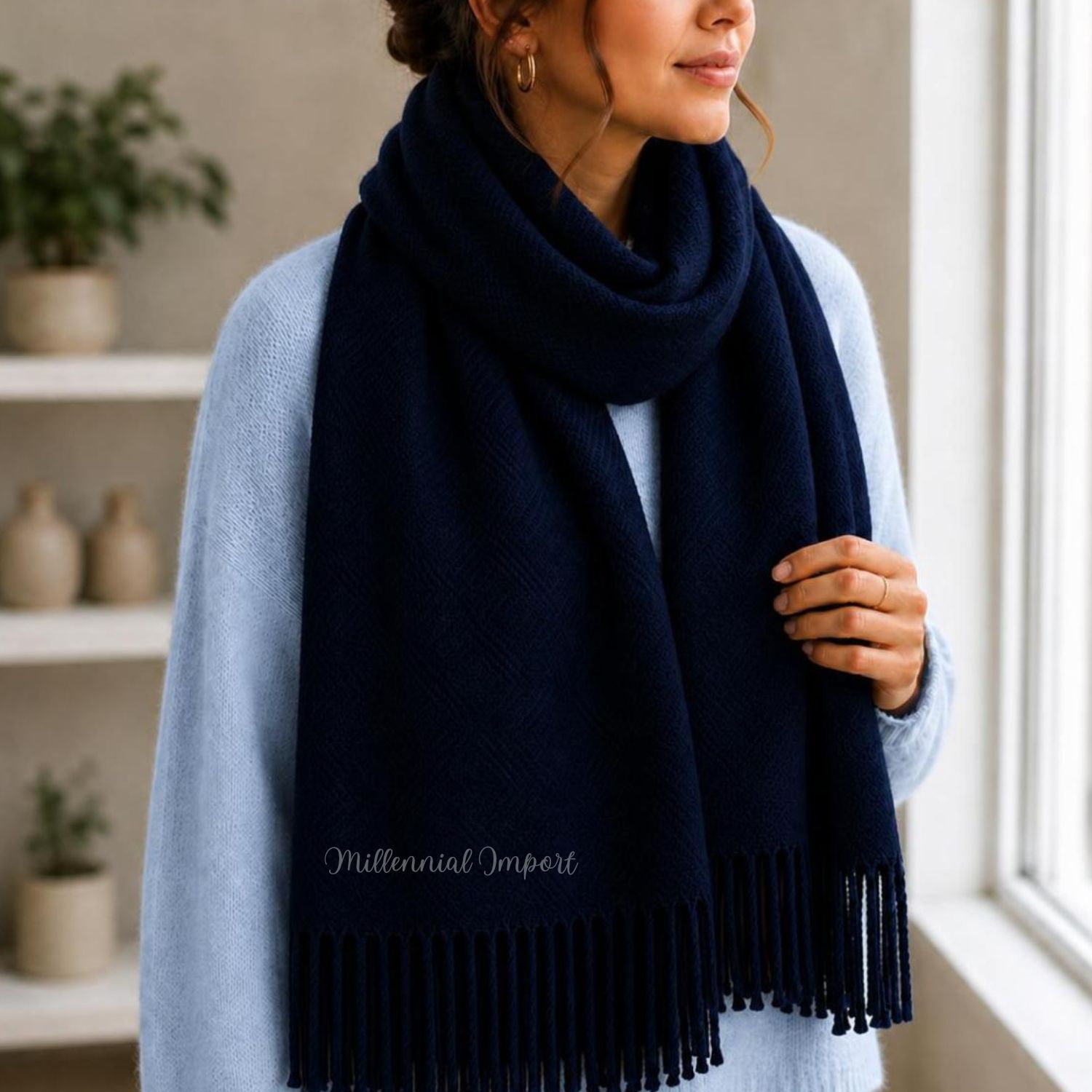 MAXI BUFANDA ELEGANTE CHALINA SUAVE ABRIGO DE INVIERNO AZUL - 5