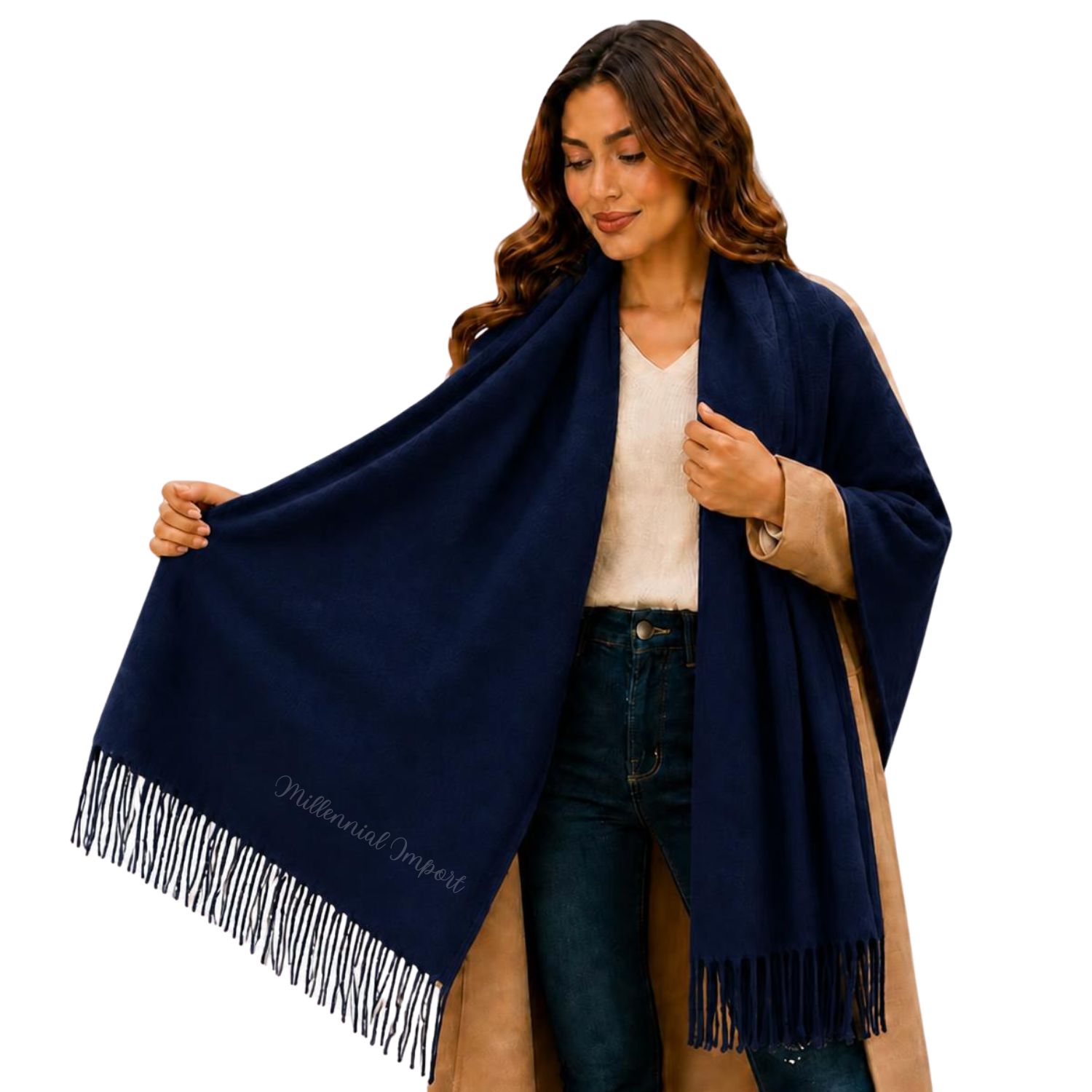 MAXI BUFANDA ELEGANTE CHALINA SUAVE ABRIGO DE INVIERNO AZUL - 9