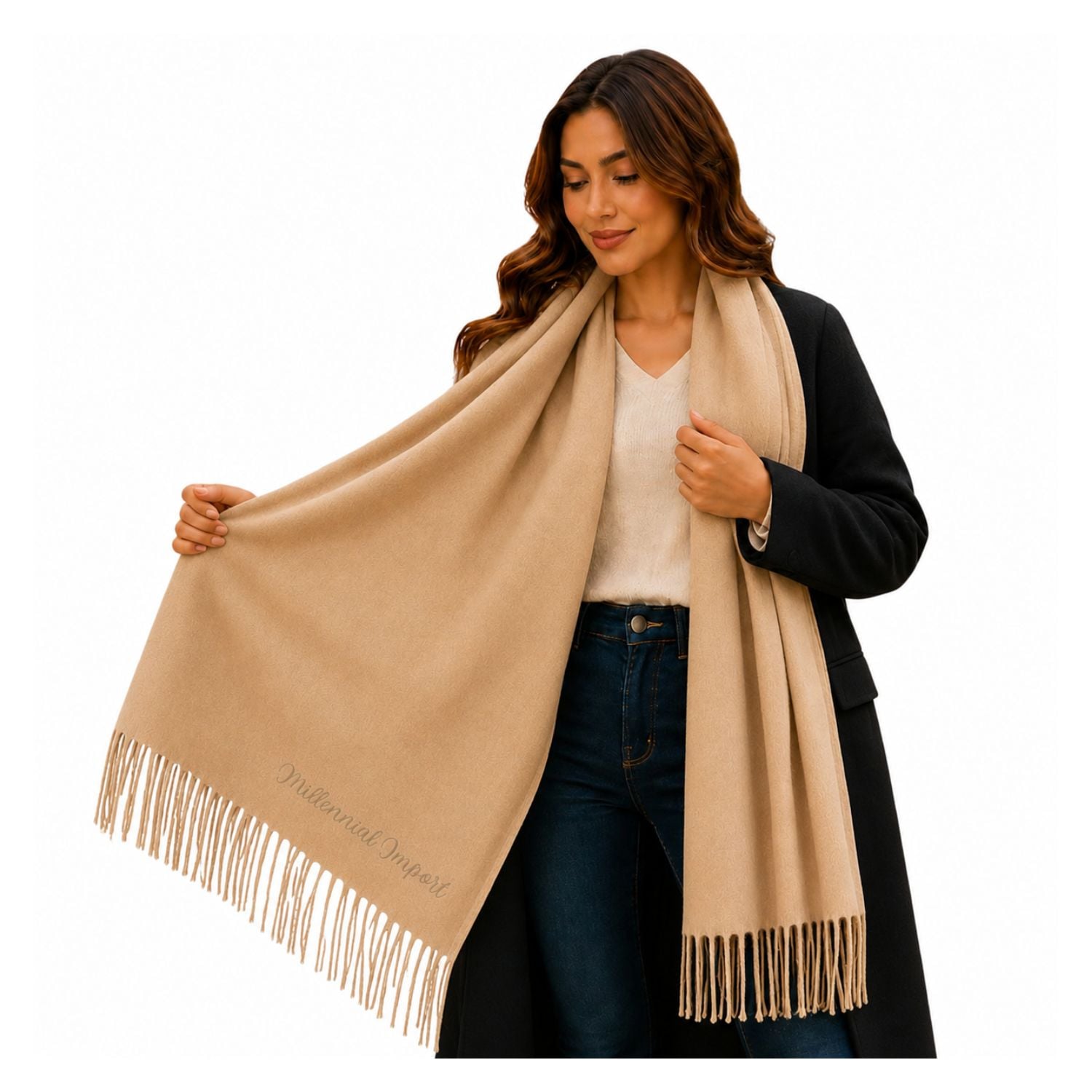 MAXI BUFANDA CHALINA SUAVES 185CM X 72CM PASHIMINA BEIGE ELEGANTE - 1