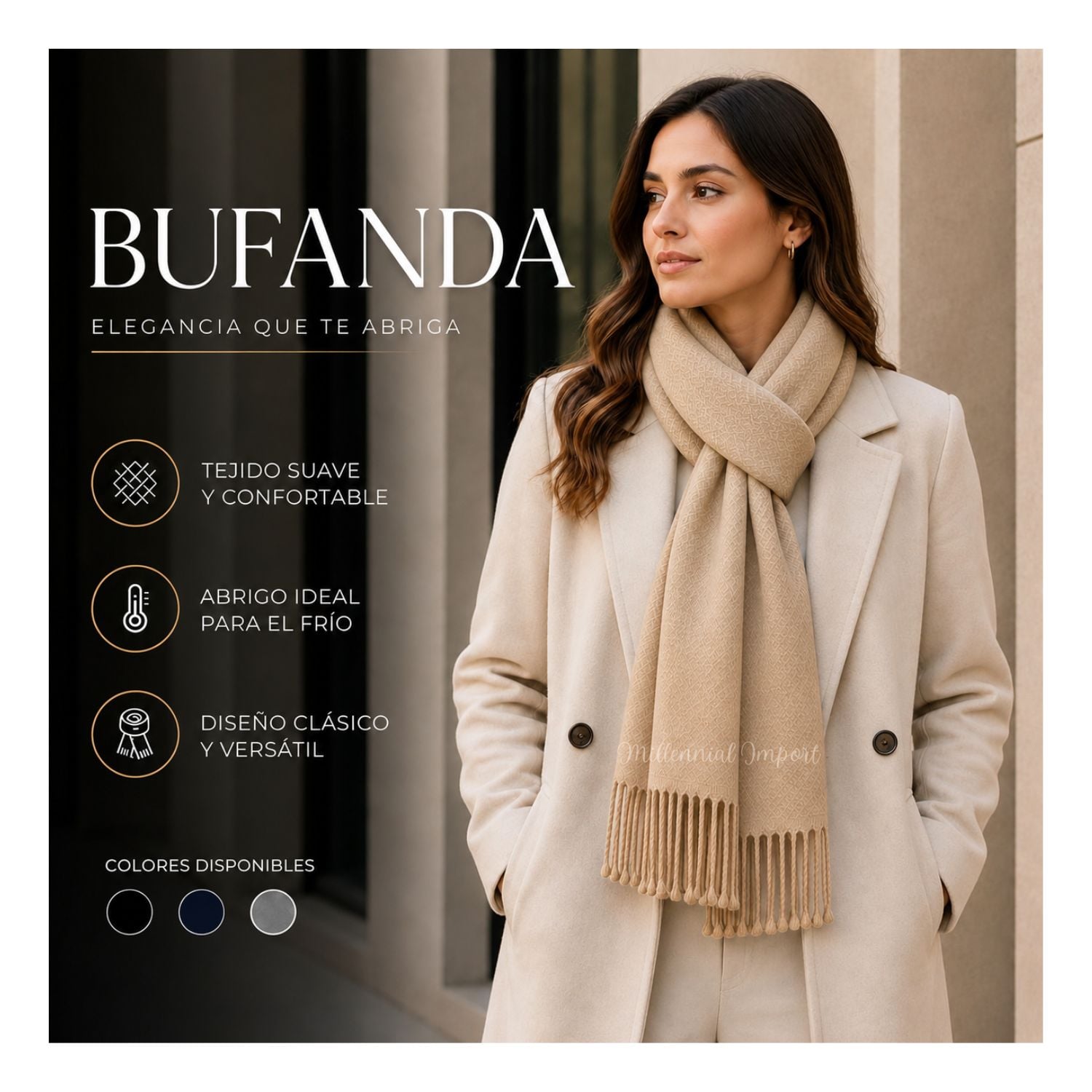 MAXI BUFANDA CHALINA SUAVES 185CM X 72CM PASHIMINA BEIGE ELEGANTE - 2