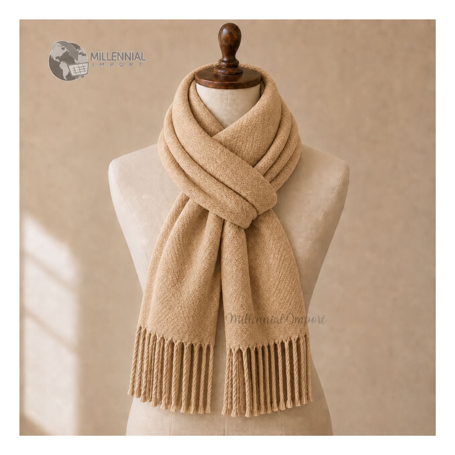 MAXI BUFANDA CHALINA SUAVES 185CM X 72CM PASHIMINA BEIGE ELEGANTE - 4
