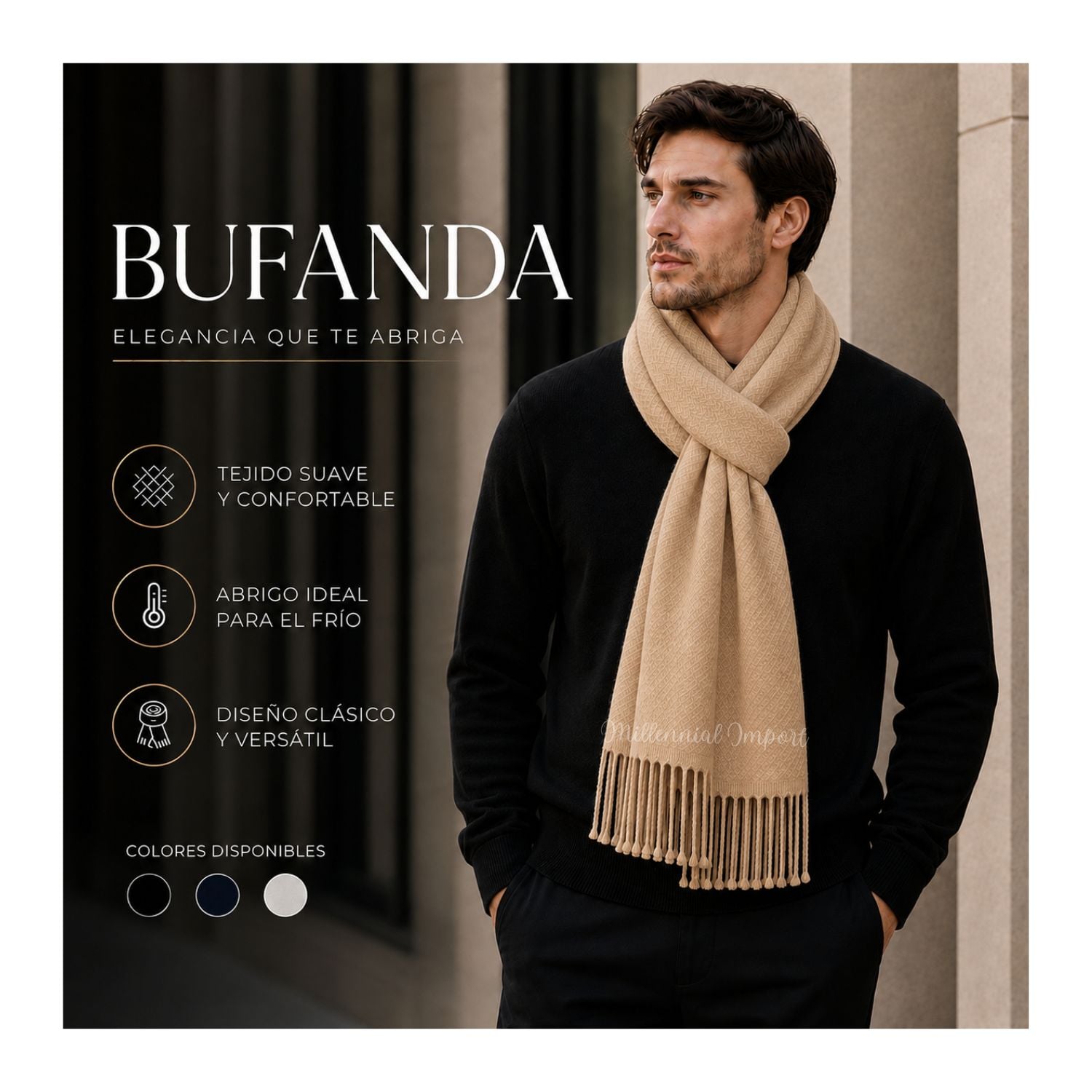 MAXI BUFANDA CHALINA SUAVES 185CM X 72CM PASHIMINA BEIGE ELEGANTE - 5