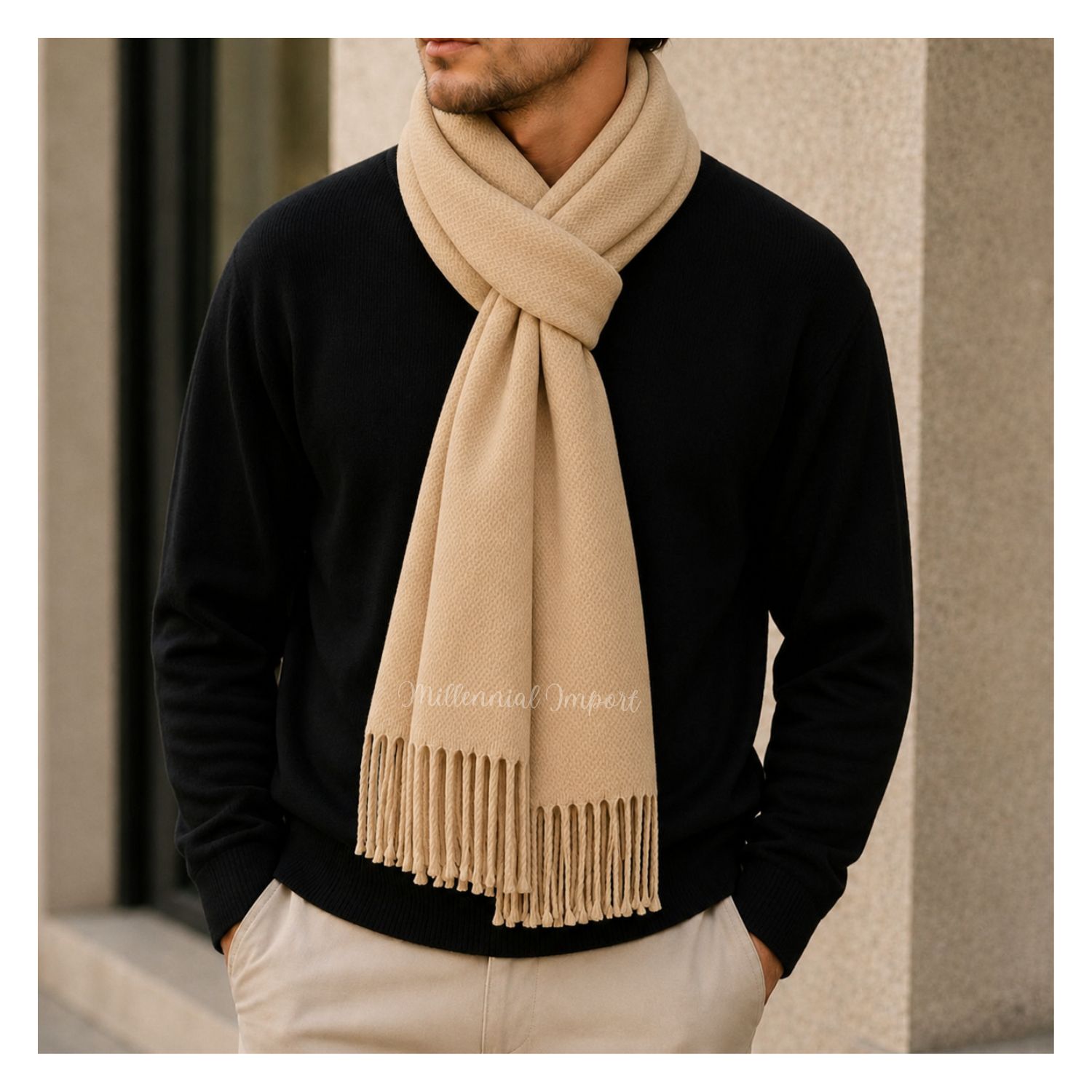 MAXI BUFANDA CHALINA SUAVES 185CM X 72CM PASHIMINA BEIGE ELEGANTE - 6