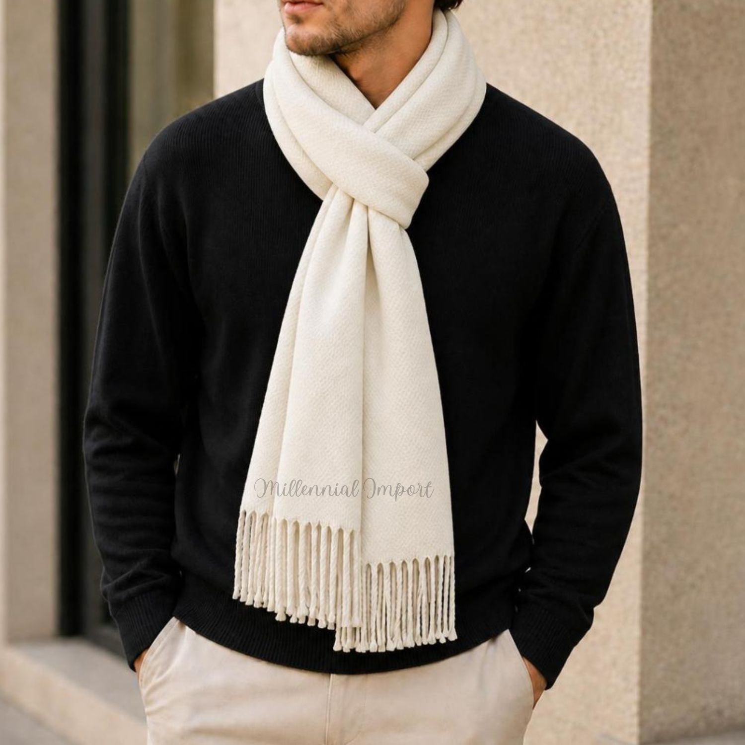 CHALINA ELEGANTE Y SUAVE MAXIBUFANDA UNISEX BLANCO PERLA - 2