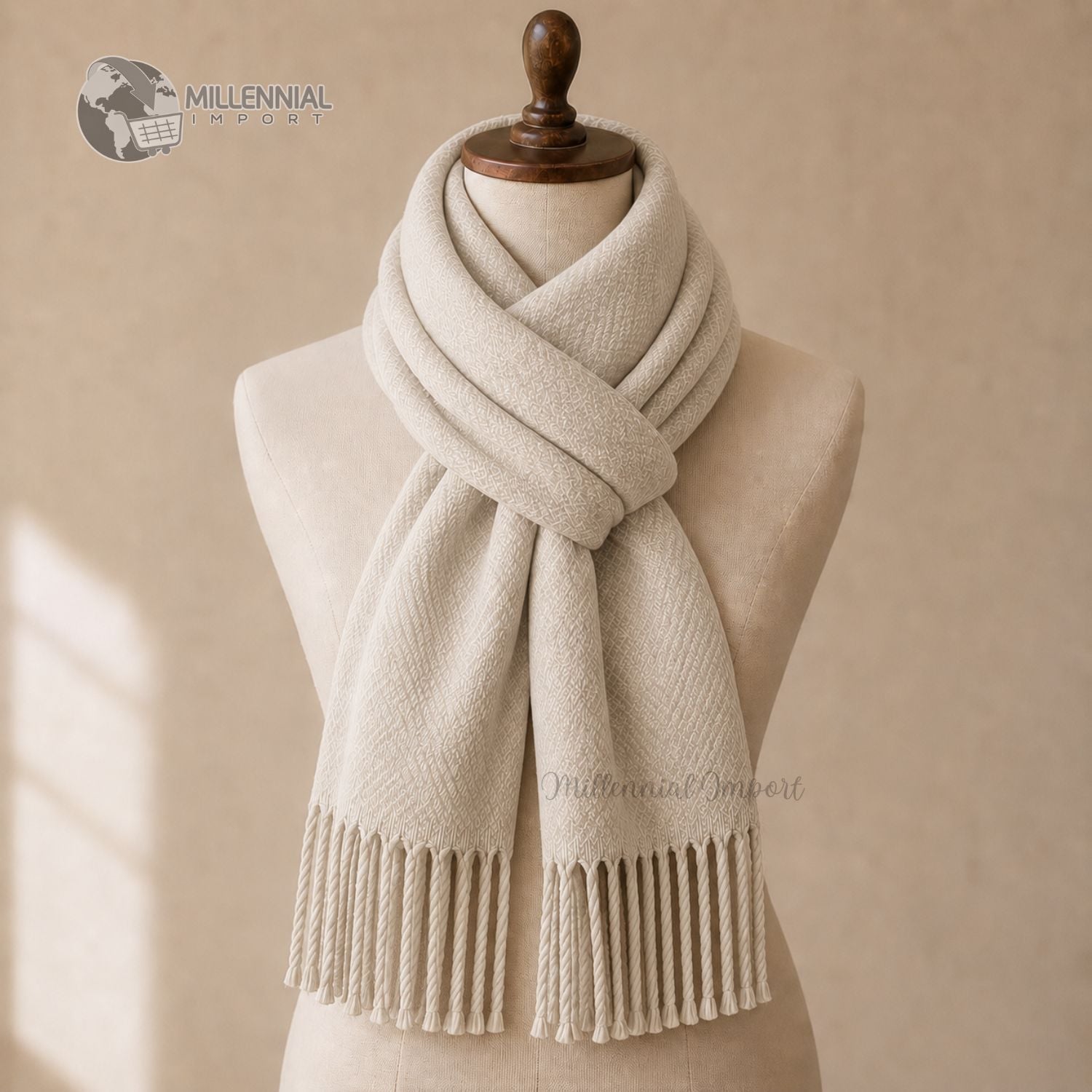 CHALINA ELEGANTE Y SUAVE MAXIBUFANDA UNISEX BLANCO PERLA - 4
