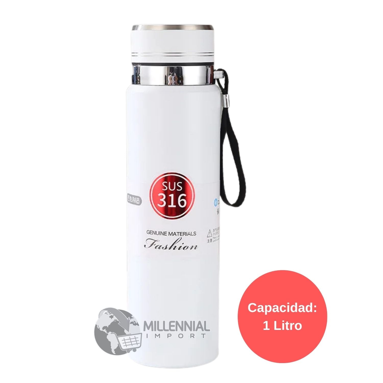 TERMO TOMATODO DE ACERO INOXIDABLE DE 1 LITRO COLOR BLANCO - 2