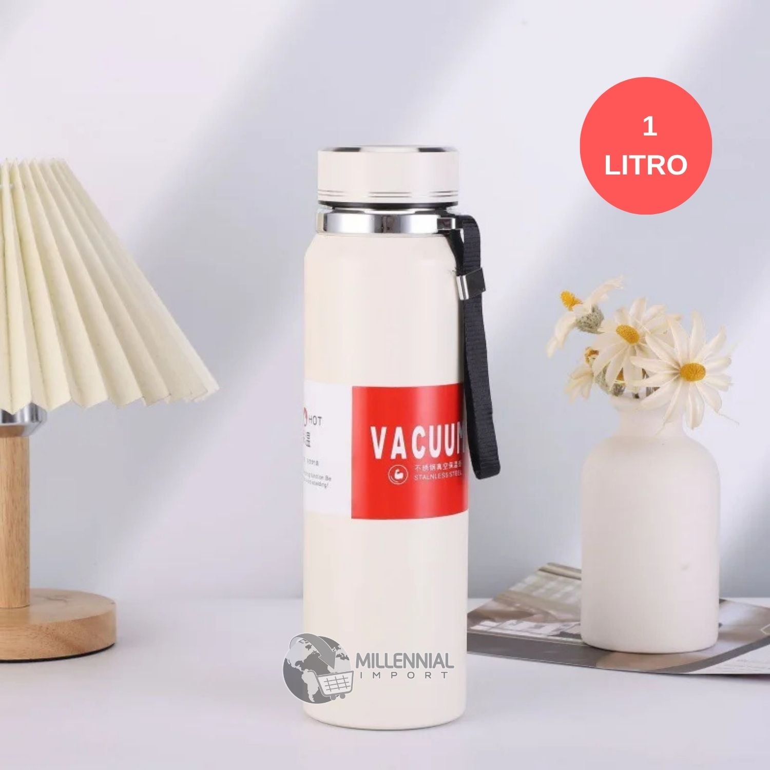 TERMO TOMATODO DE ACERO INOXIDABLE DE 1 LITRO COLOR BLANCO - 4