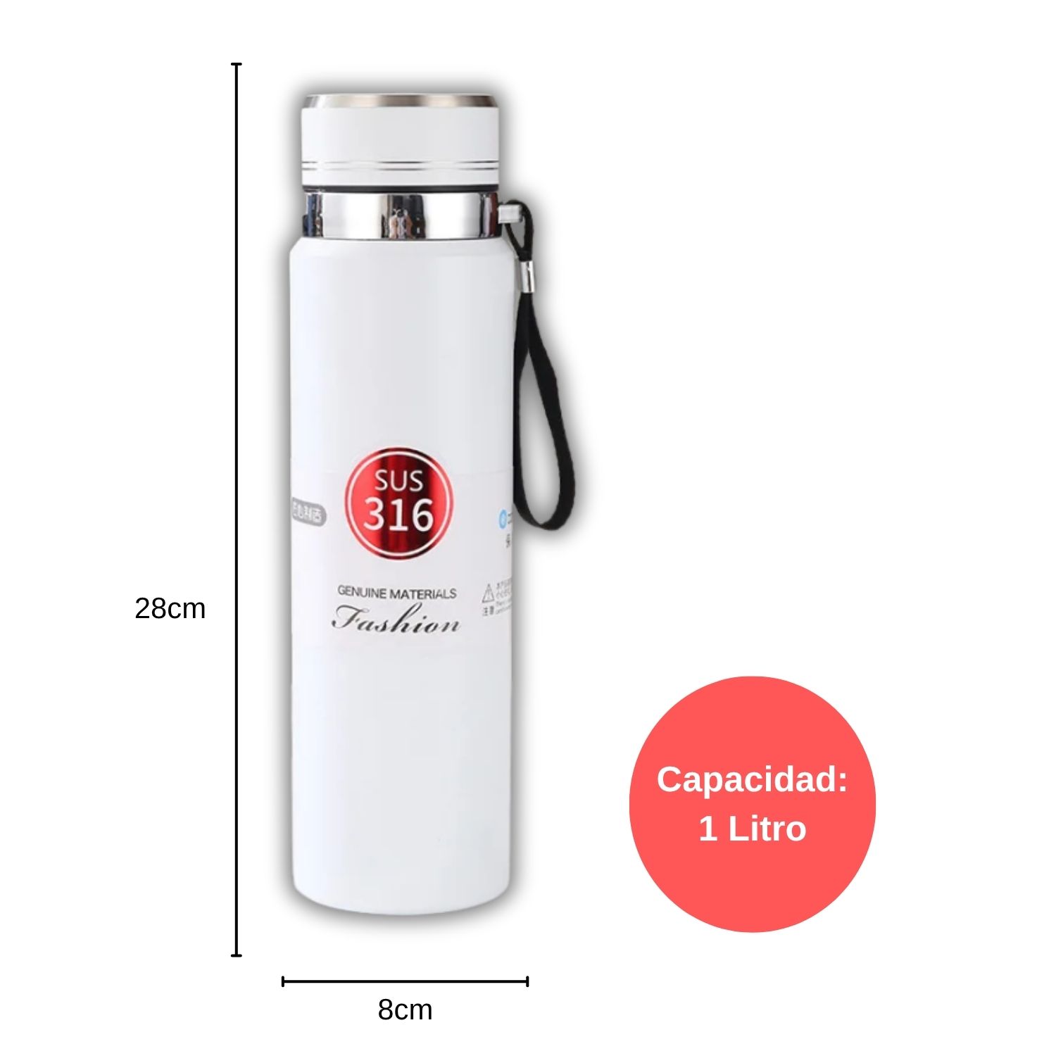 TERMO TOMATODO DE ACERO INOXIDABLE DE 1 LITRO COLOR BLANCO - 8