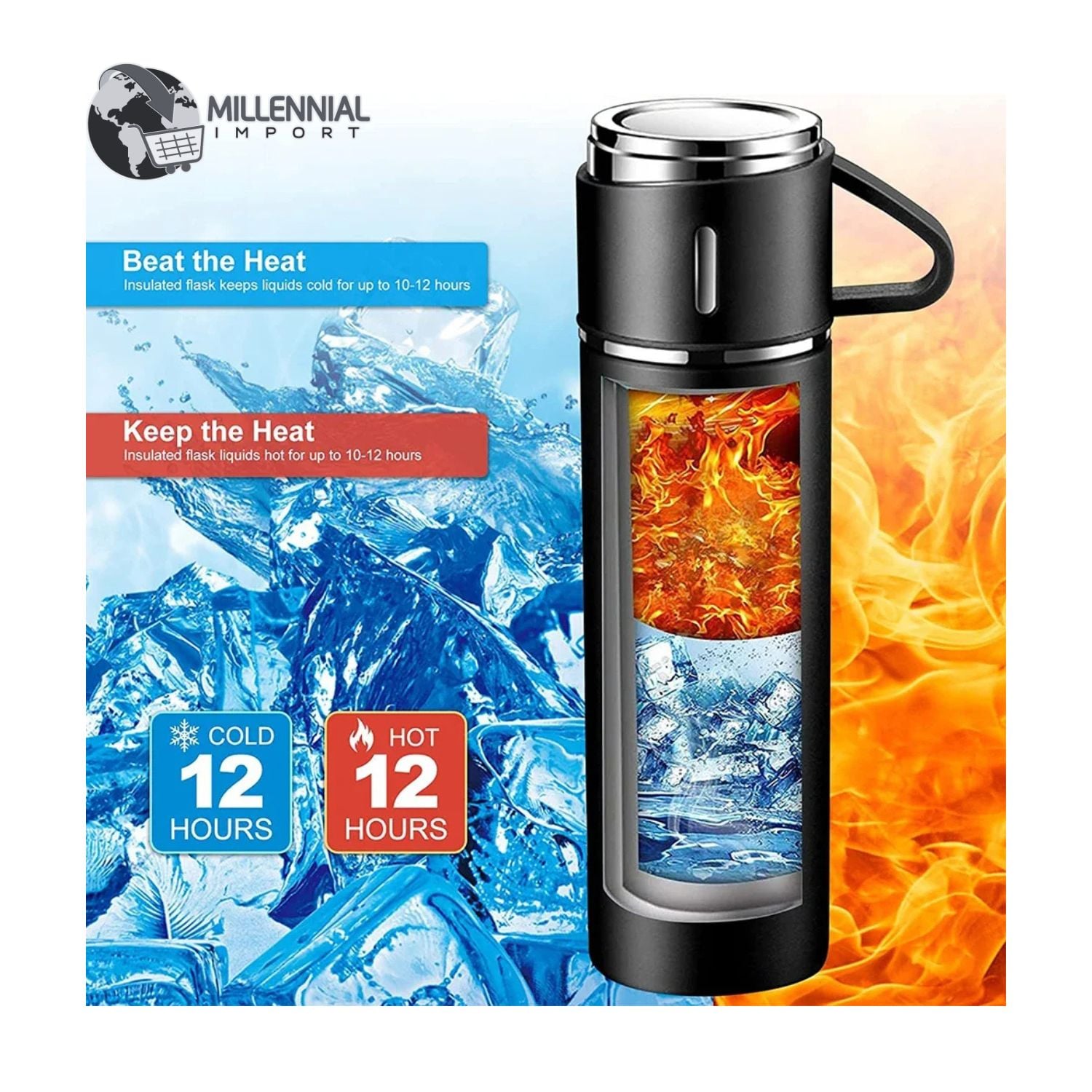 TERMO CON 3 TAZAS DE 500 ML CON BOTÓN PUSH  PARA OFICINA DE 500ML COLOR ROSADO - 4