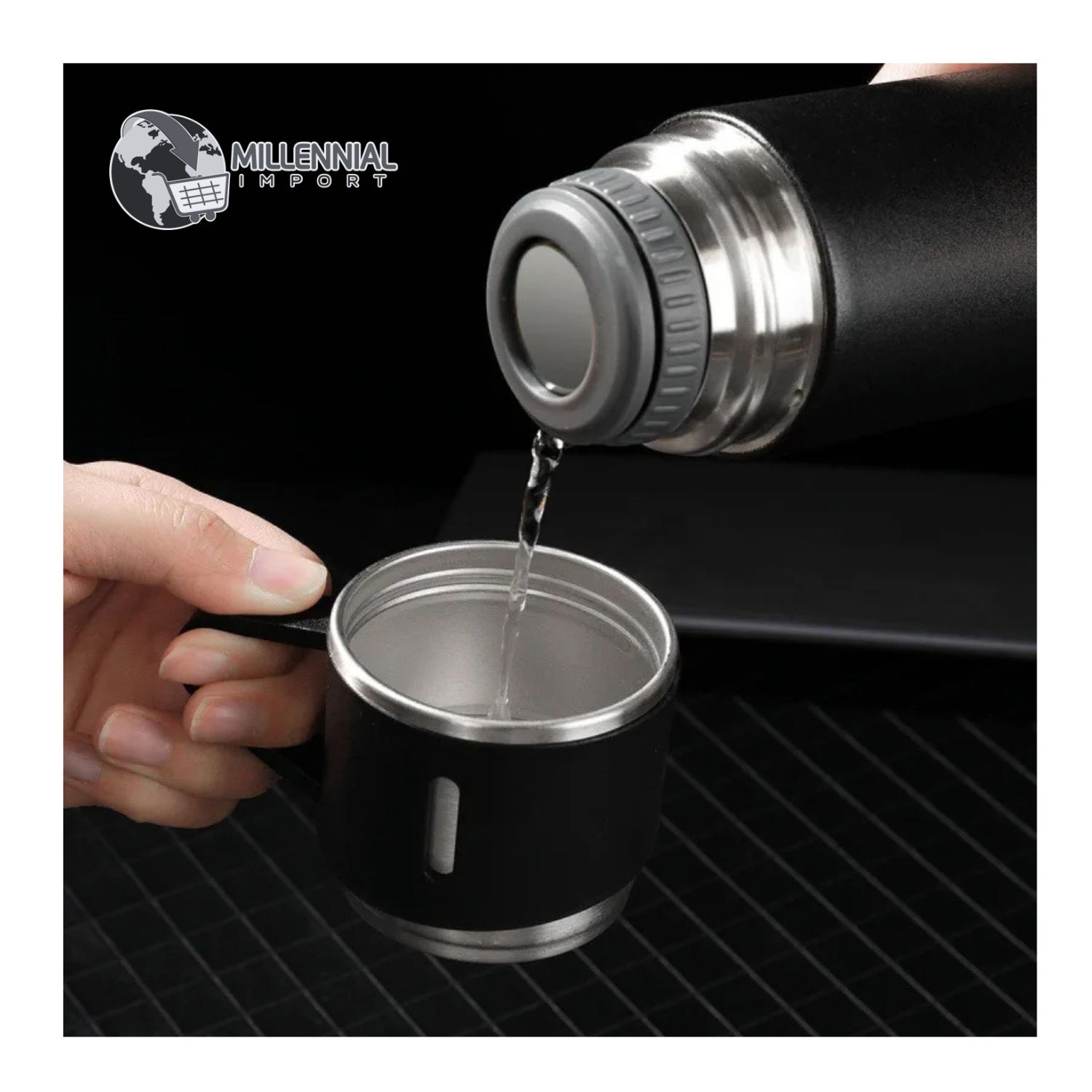 TERMO CON 3 TAZAS DE 500 ML CON BOTÓN PUSH  PARA OFICINA DE 500ML COLOR ROSADO - 6