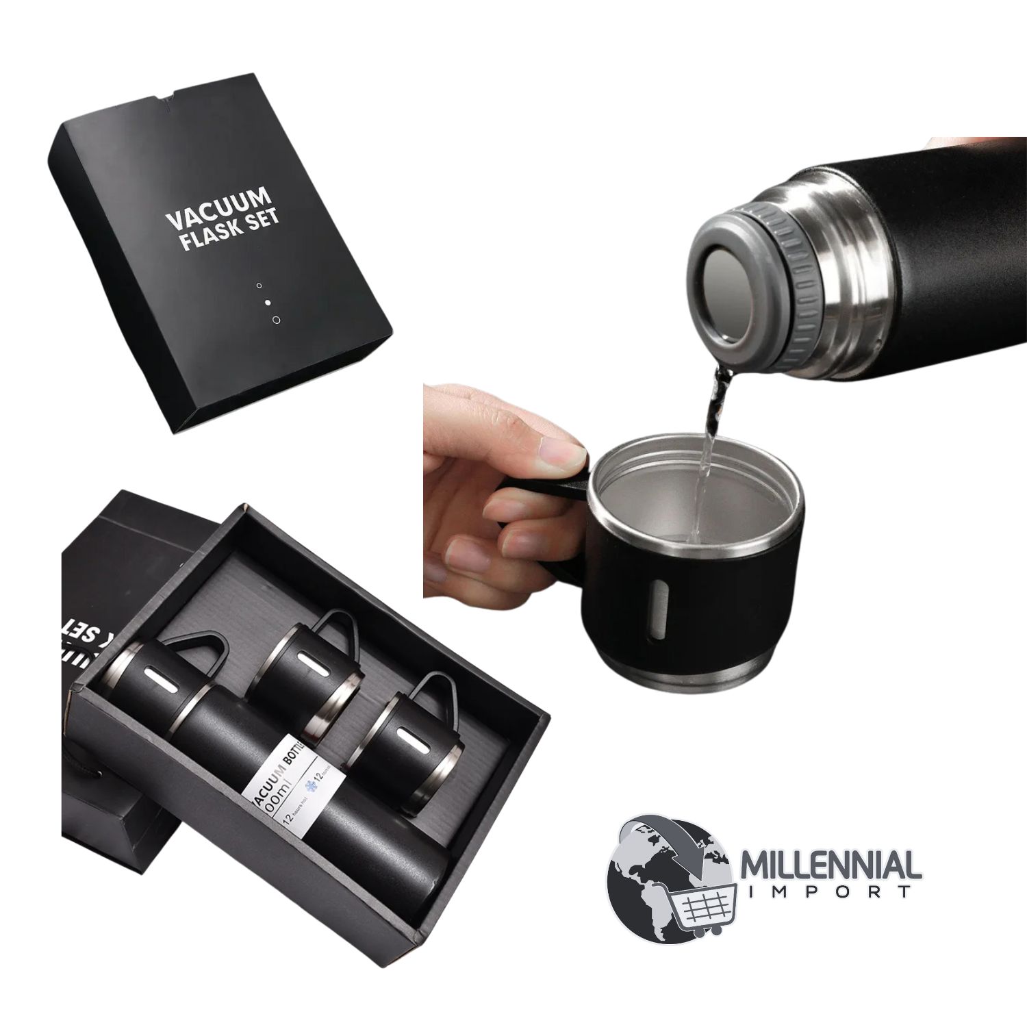 TERMO CON 3 TAZAS DE 500 ML CON BOTÓN PUSH  PARA OFICINA DE 500ML COLOR ROSADO - 8
