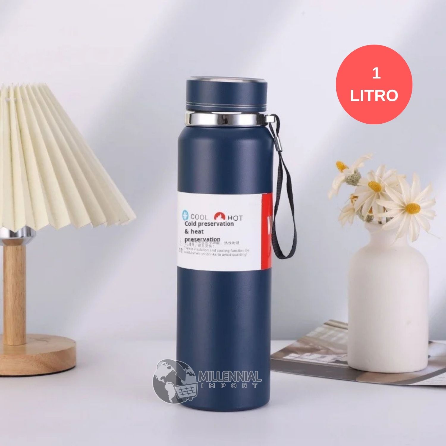 TERMO TÉRMICO DE ACERO INOXIDABLE DE 1 LITRO PARA VIAJES Y TRABAJO COLOR AZUL - 3
