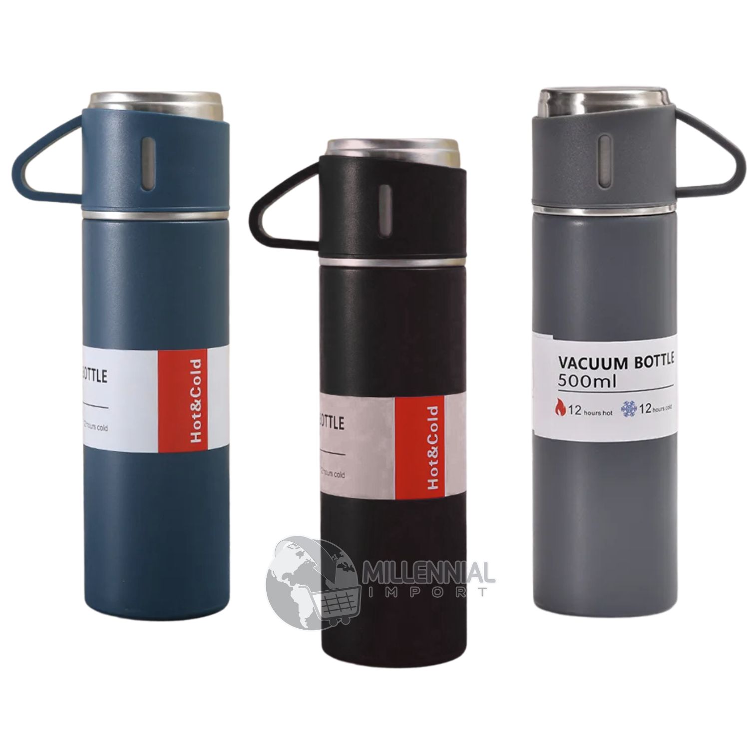 SET DE TERMO DE ACERO INOXIDABLE CON 3 TAZAS DE 500ML COLOR ALEATORIO - 3