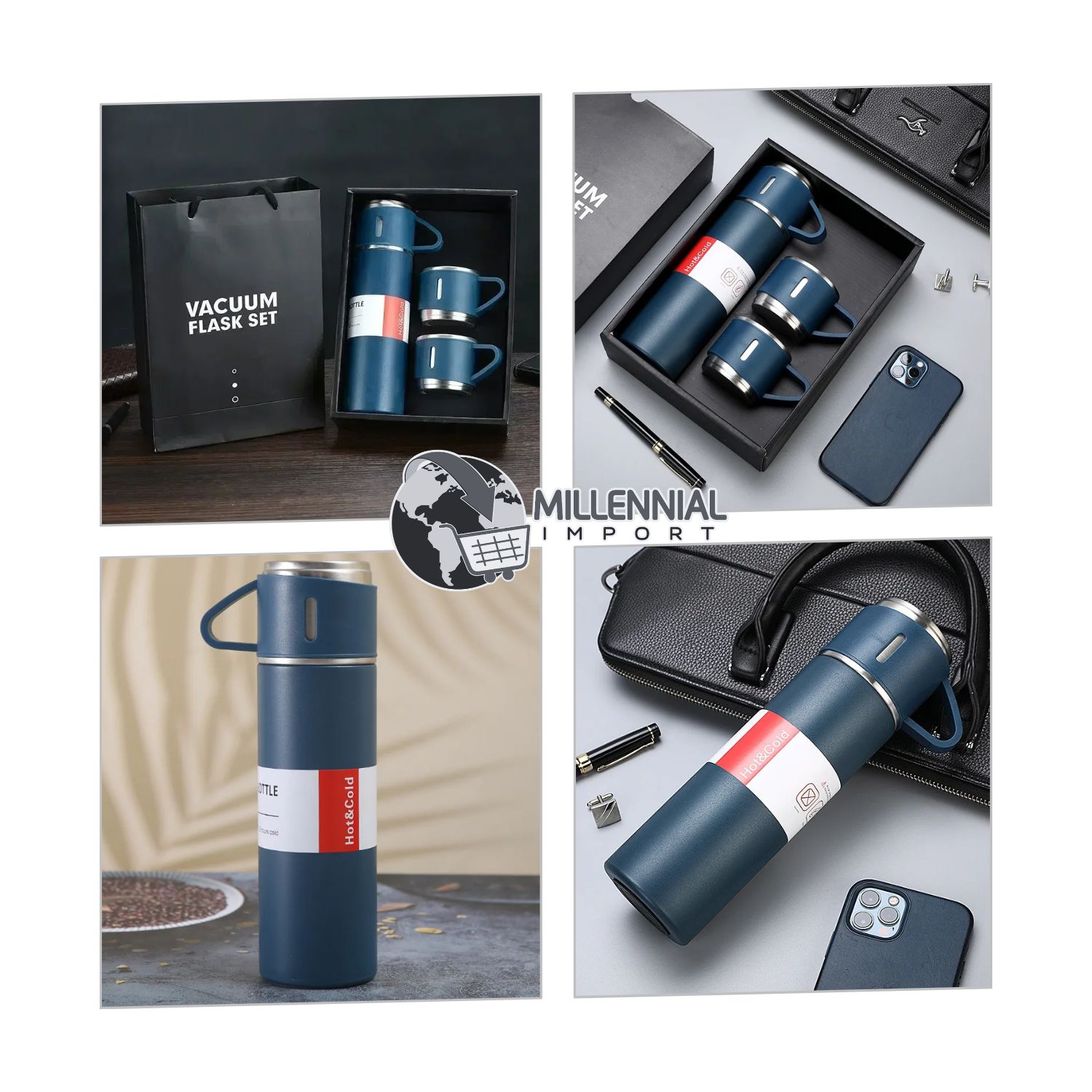 TERMO CON 3 TAZAS DE 500 ML CON BOTÓN PUSH PARA OFICINA DE 500ML COLOR AZUL - 2
