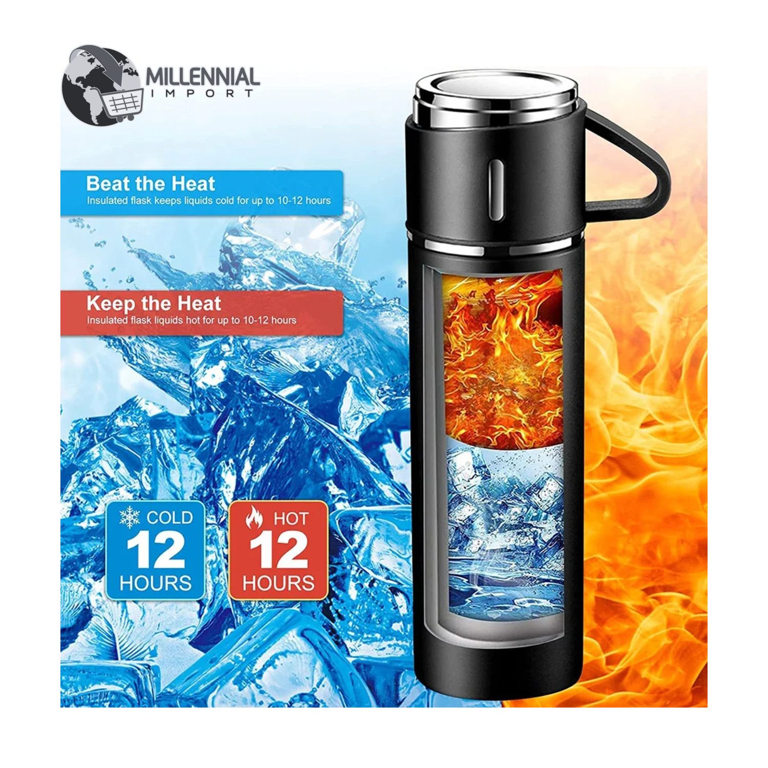 TERMO CON 3 TAZAS DE 500 ML CON BOTÓN PUSH PARA OFICINA DE 500ML COLOR AZUL - 3