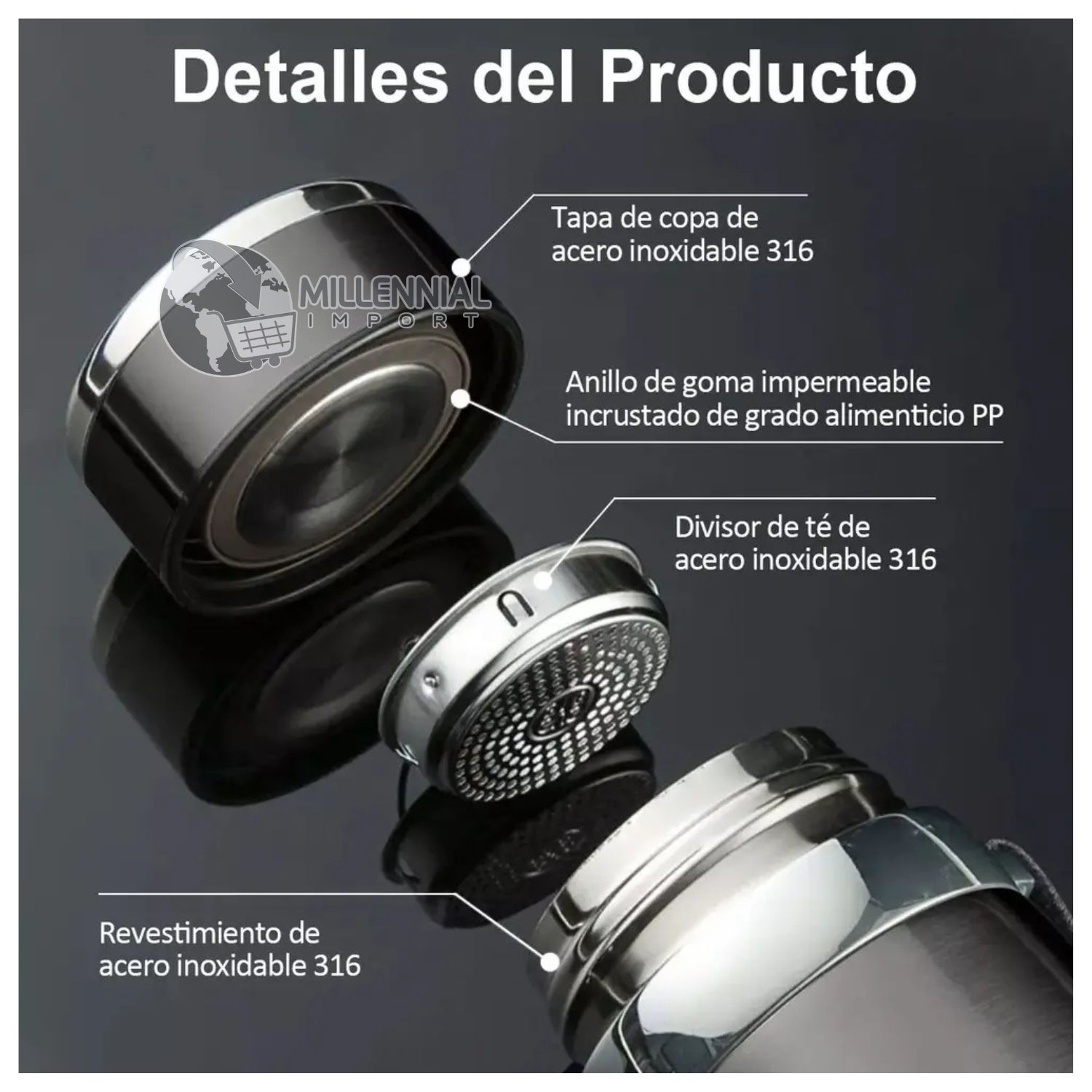 TERMO DE ACERO INOXIDABLE DE 1LITRO CON FILTRO PARA INFUSIONES COLOR ALEATORIO - 5