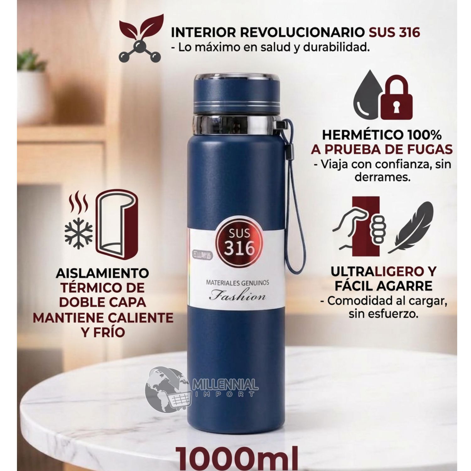 TERMO DE ACERO INOXIDABLE DE 1LITRO CON FILTRO PARA INFUSIONES COLOR ALEATORIO - 8