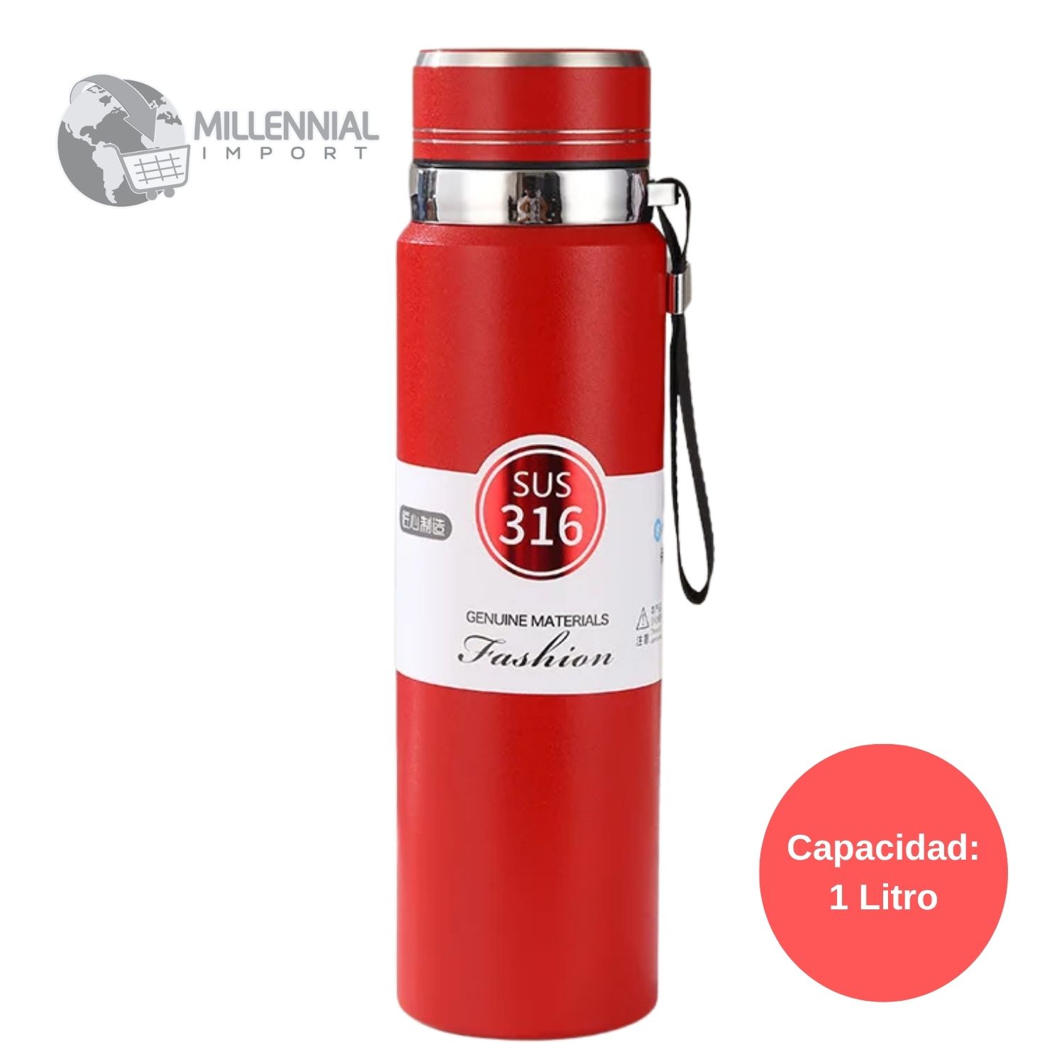 TERMO DE ACERO INOXIDABLE DE 1LITRO CON FILTRO PARA INFUSIONES COLOR ROJO - 1