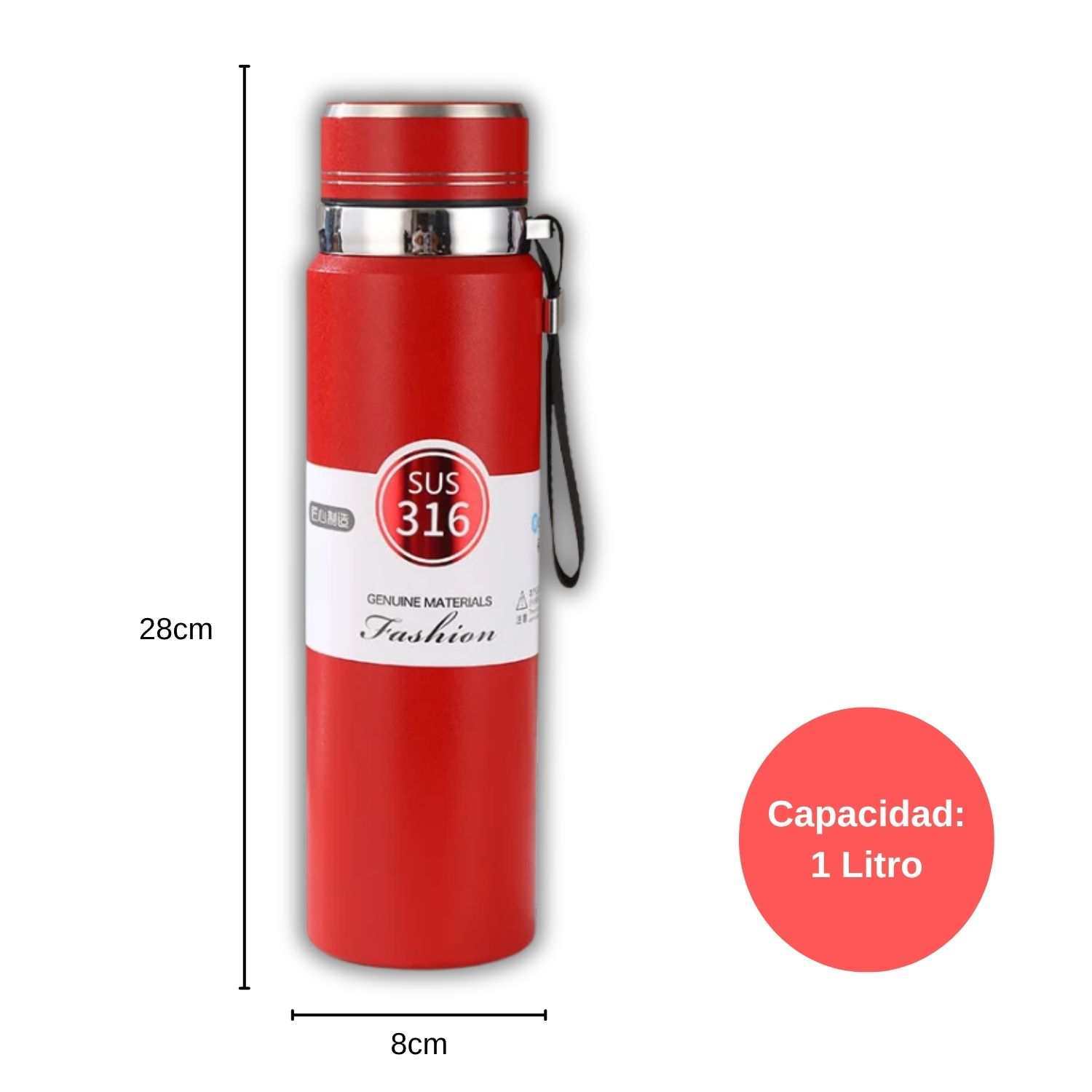 TERMO DE ACERO INOXIDABLE DE 1LITRO CON FILTRO PARA INFUSIONES COLOR ROJO - 10
