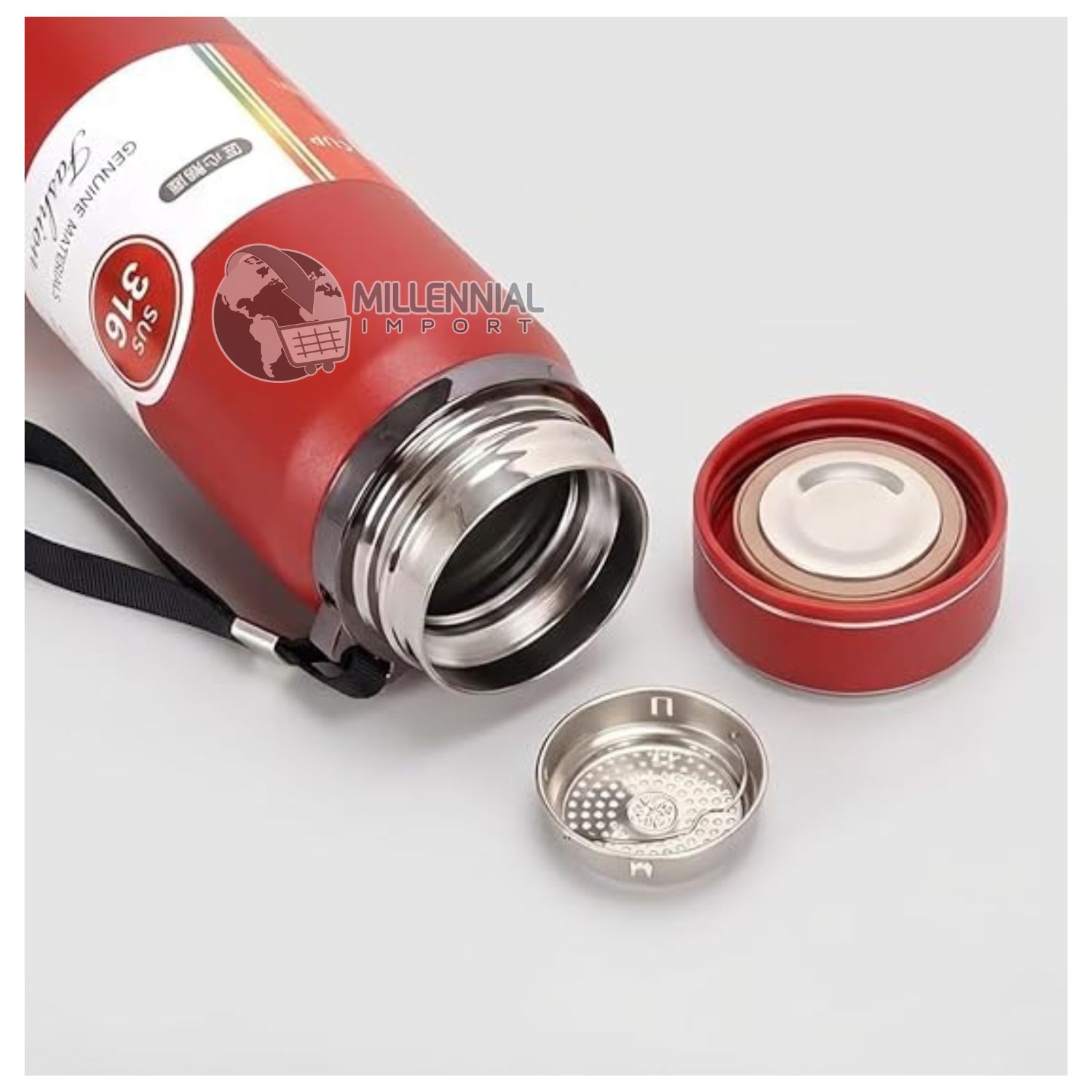 TERMO DE ACERO INOXIDABLE DE 1LITRO CON FILTRO PARA INFUSIONES COLOR ROJO - 6