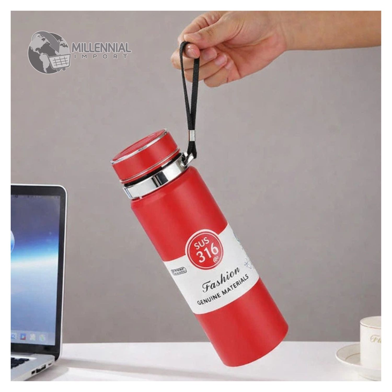 TERMO DE ACERO INOXIDABLE DE 1LITRO CON FILTRO PARA INFUSIONES COLOR ROJO - 7