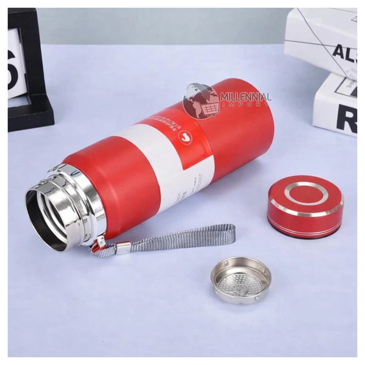 TERMO DE ACERO INOXIDABLE DE 1LITRO CON FILTRO PARA INFUSIONES COLOR ROJO - 8