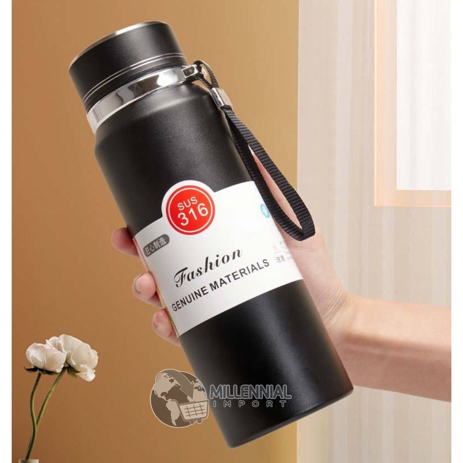 TERMO PREMIUM DE ACERO INOXIDABLE DE 1 LITRO COLOR NEGRO - 1