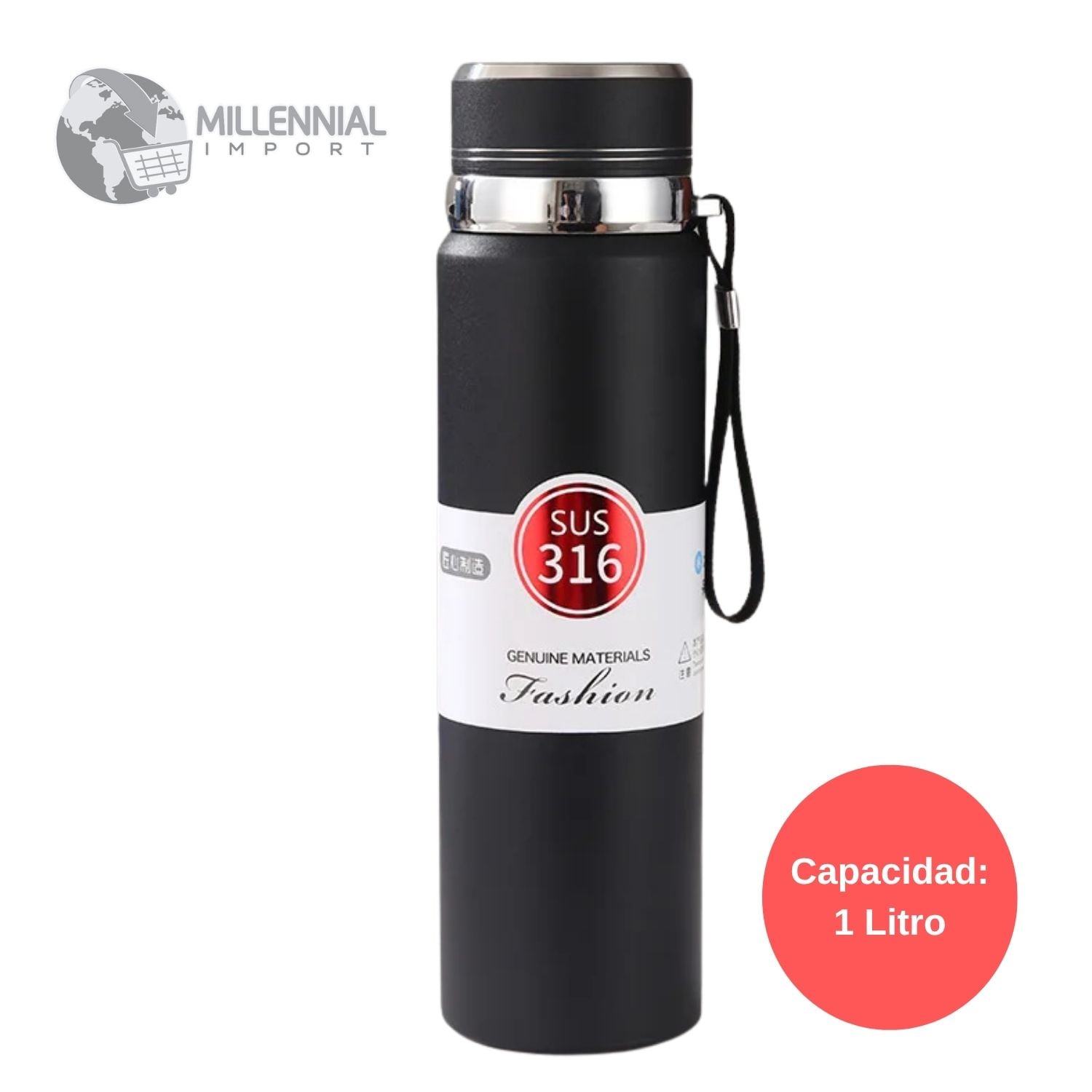 TERMO PREMIUM DE ACERO INOXIDABLE DE 1 LITRO COLOR NEGRO - 4