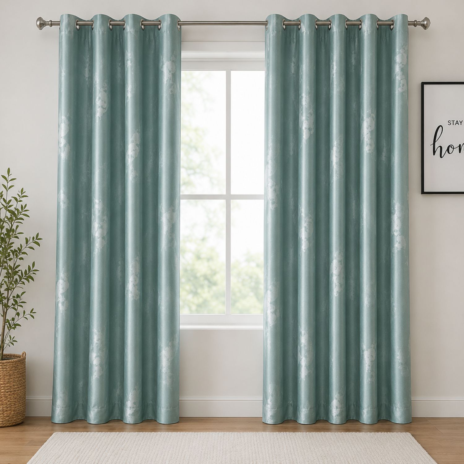 CORTINA VERDE BRILLANTE DE 2 PAÑOS PARA SALA Y DORMITORIO CON ARGOLLAS METÁLICAS - 1