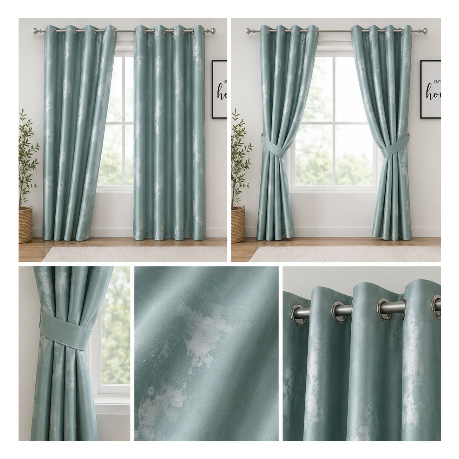 CORTINA VERDE BRILLANTE DE 2 PAÑOS PARA SALA Y DORMITORIO CON ARGOLLAS METÁLICAS - 3