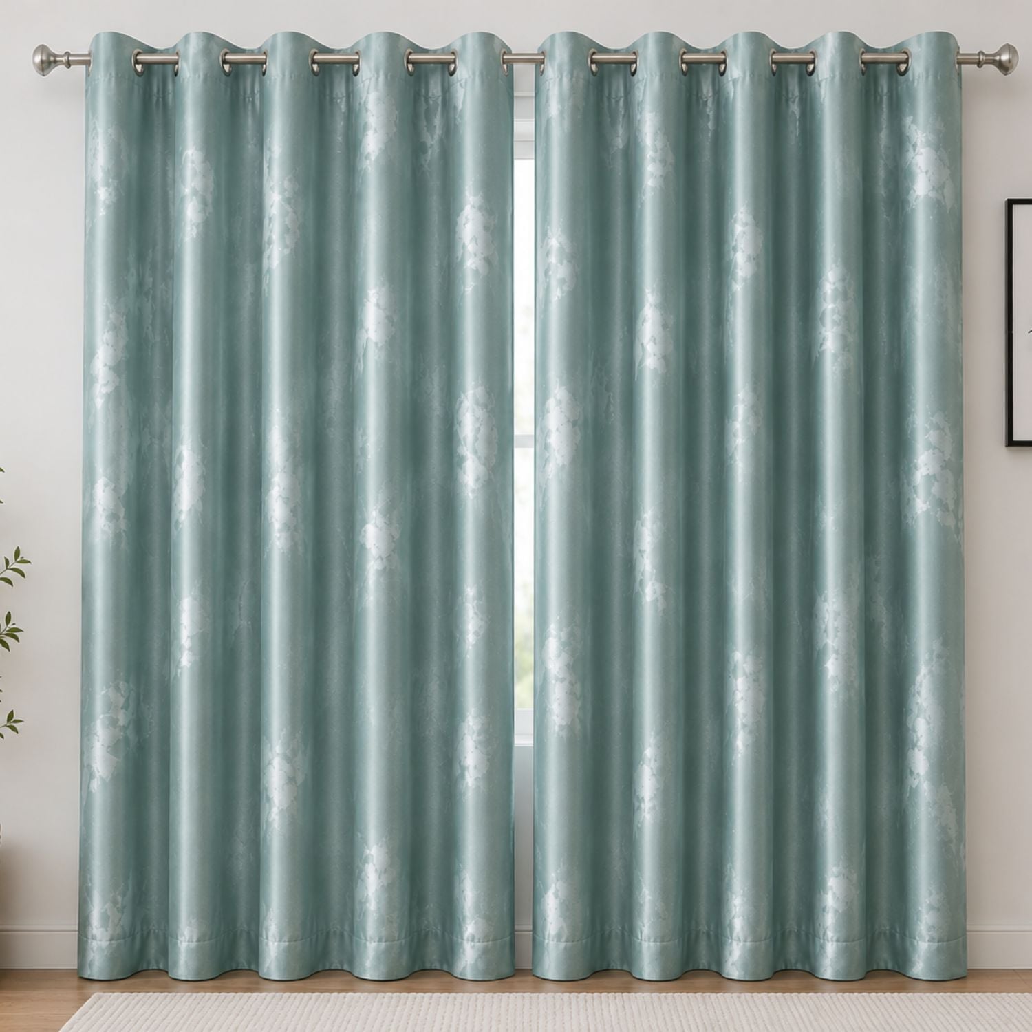 CORTINA VERDE BRILLANTE DE 2 PAÑOS PARA SALA Y DORMITORIO CON ARGOLLAS METÁLICAS - 6