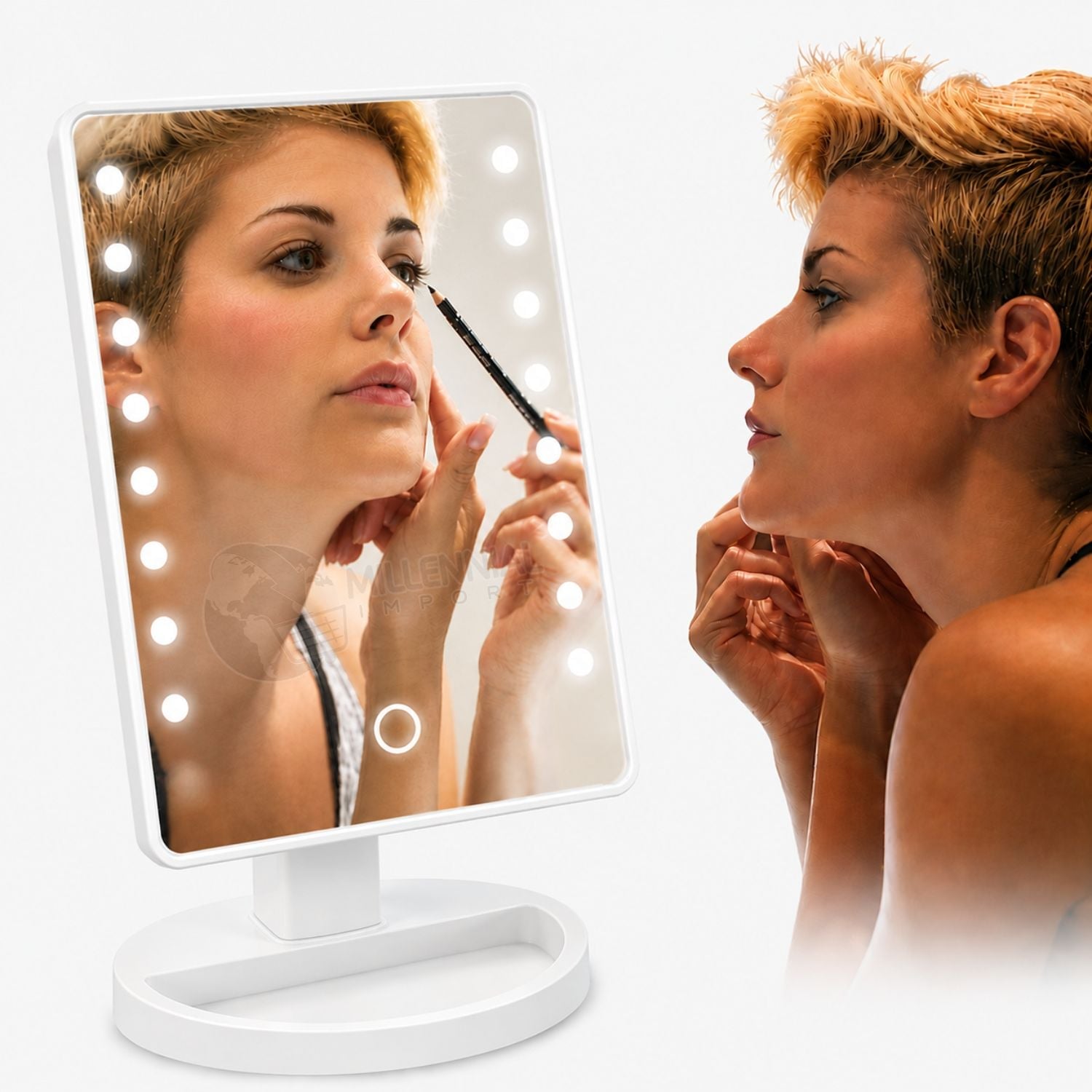 ESPEJO DE MAQUILLAJE LED CON 16 LUCES Y 3 NIVELES DE BRILLO COLOR BLANCO - 1