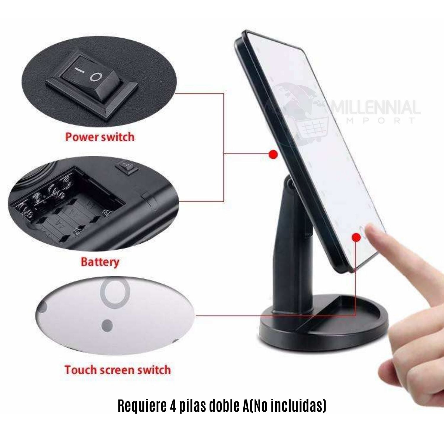 ESPEJO LED TÁCTIL DE MAQUILLAJE CON 16 LUCES LED COLOR BLANCO - 5