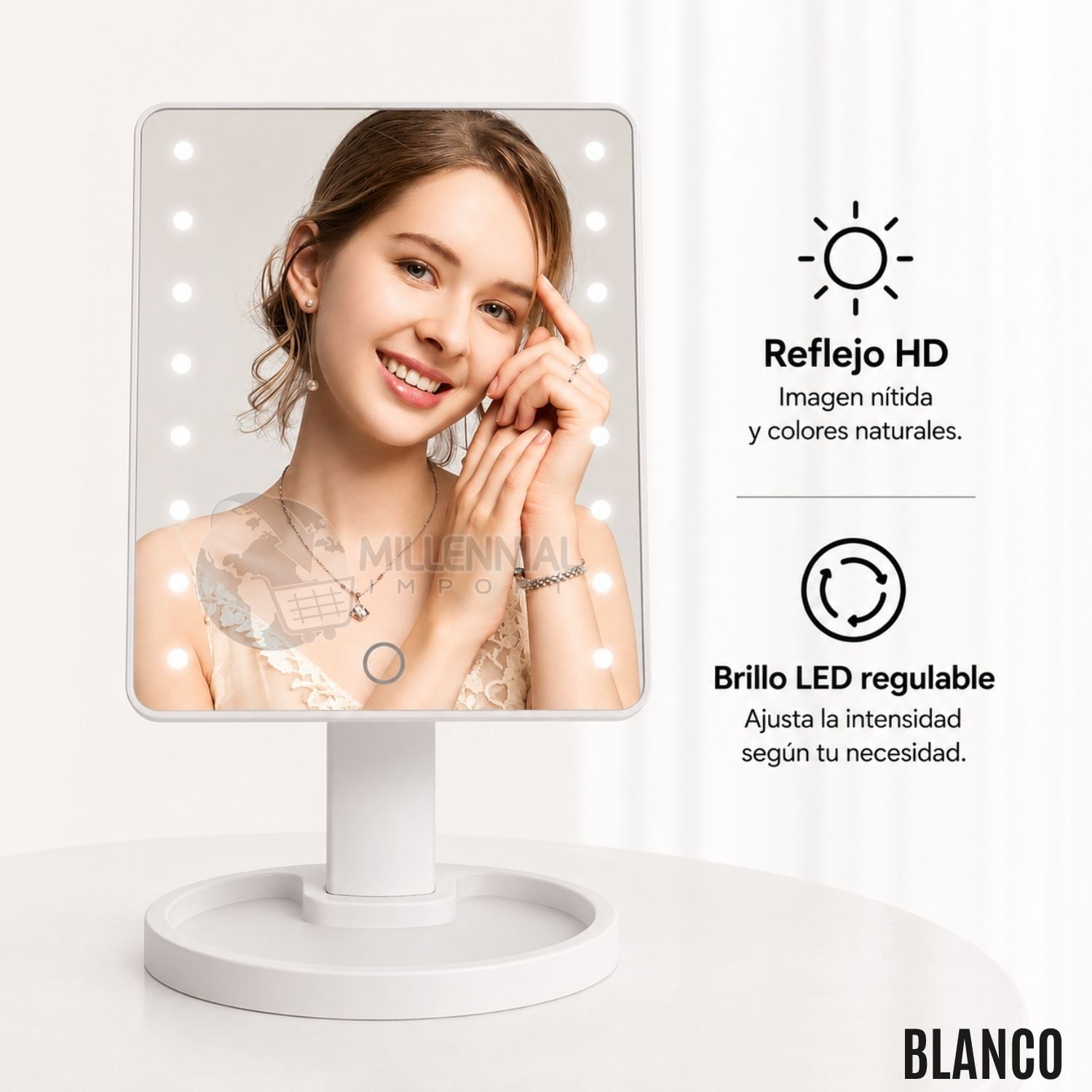 ESPEJO LED TÁCTIL DE MAQUILLAJE CON 16 LUCES LED COLOR BLANCO - 6