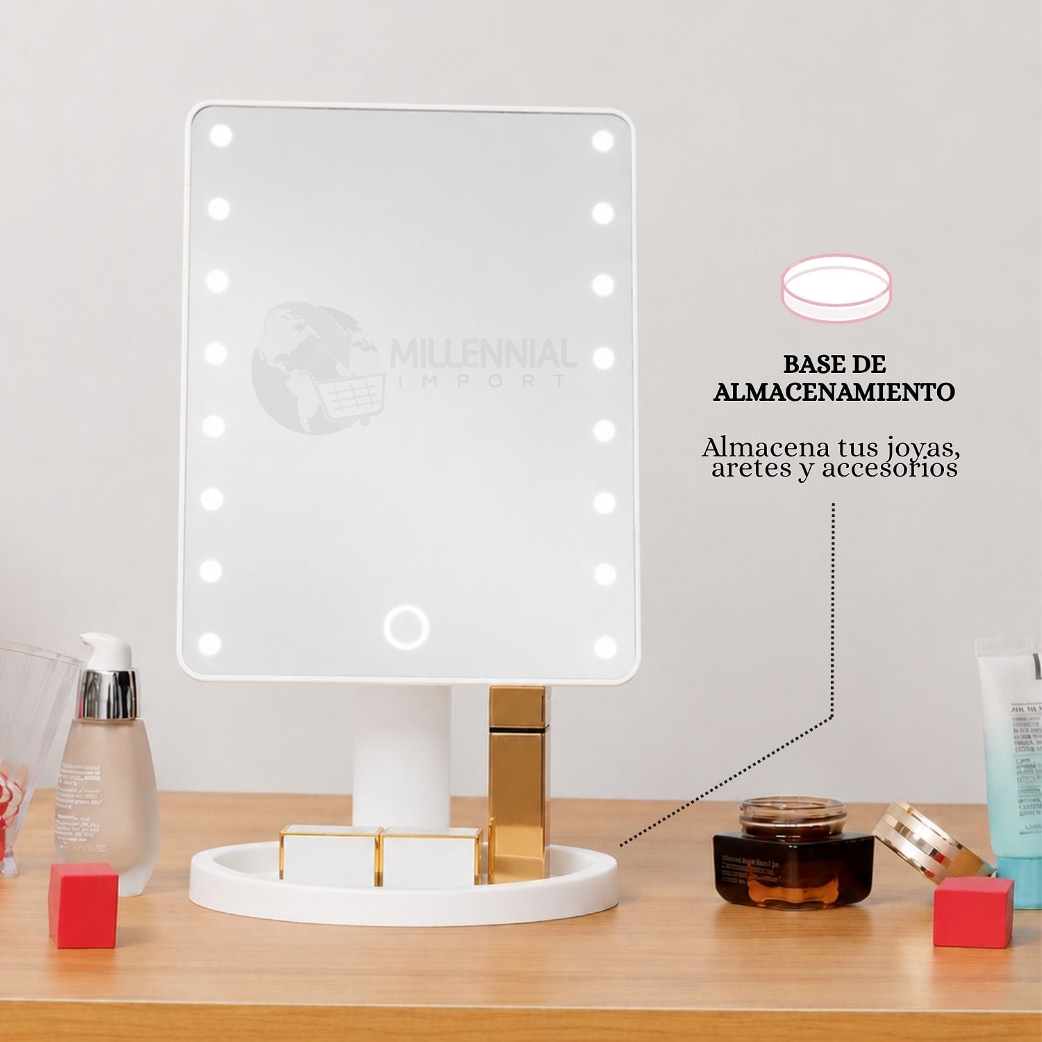 ESPEJO LED TÁCTIL DE MAQUILLAJE CON 16 LUCES LED COLOR BLANCO - 7