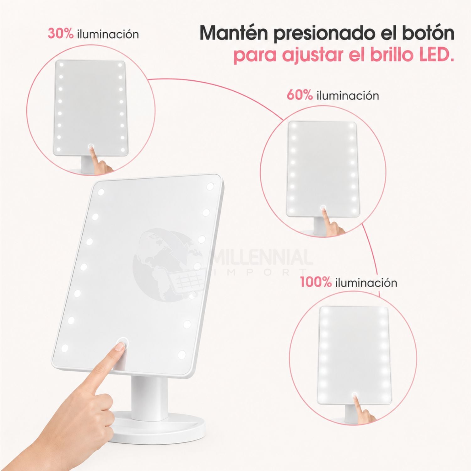 ESPEJO LED TÁCTIL DE MAQUILLAJE CON 16 LUCES LED COLOR BLANCO - 9