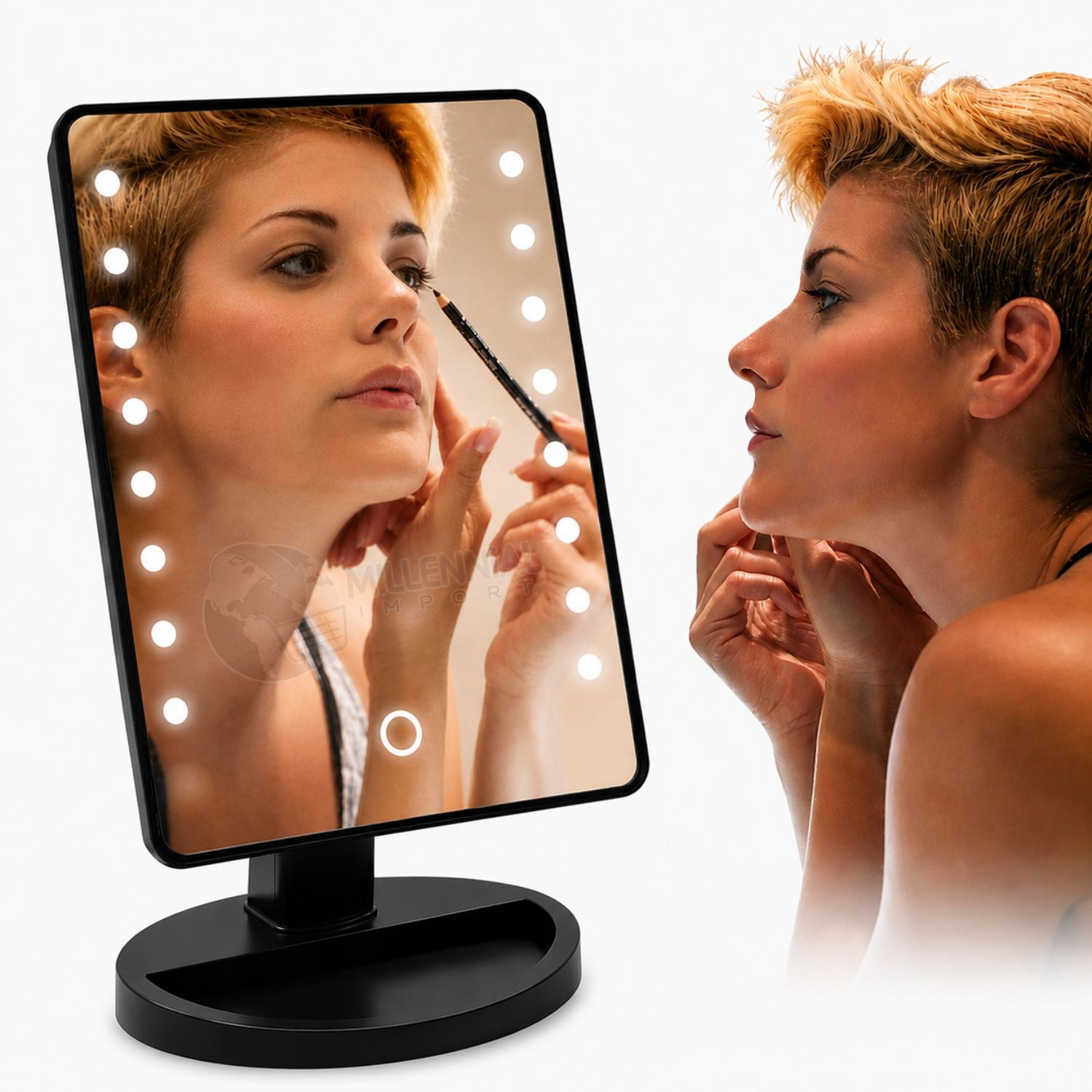 ESPEJO LED TÁCTIL DE MAQUILLAJE CON 16 LUCES LED COLOR NEGRO - 1