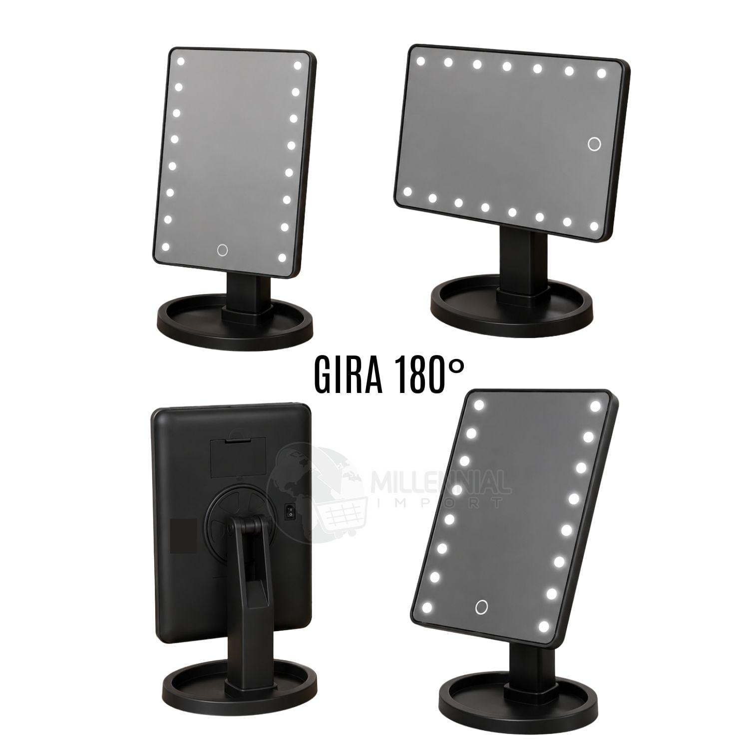 ESPEJO LED TÁCTIL DE MAQUILLAJE CON 16 LUCES LED COLOR NEGRO - 6
