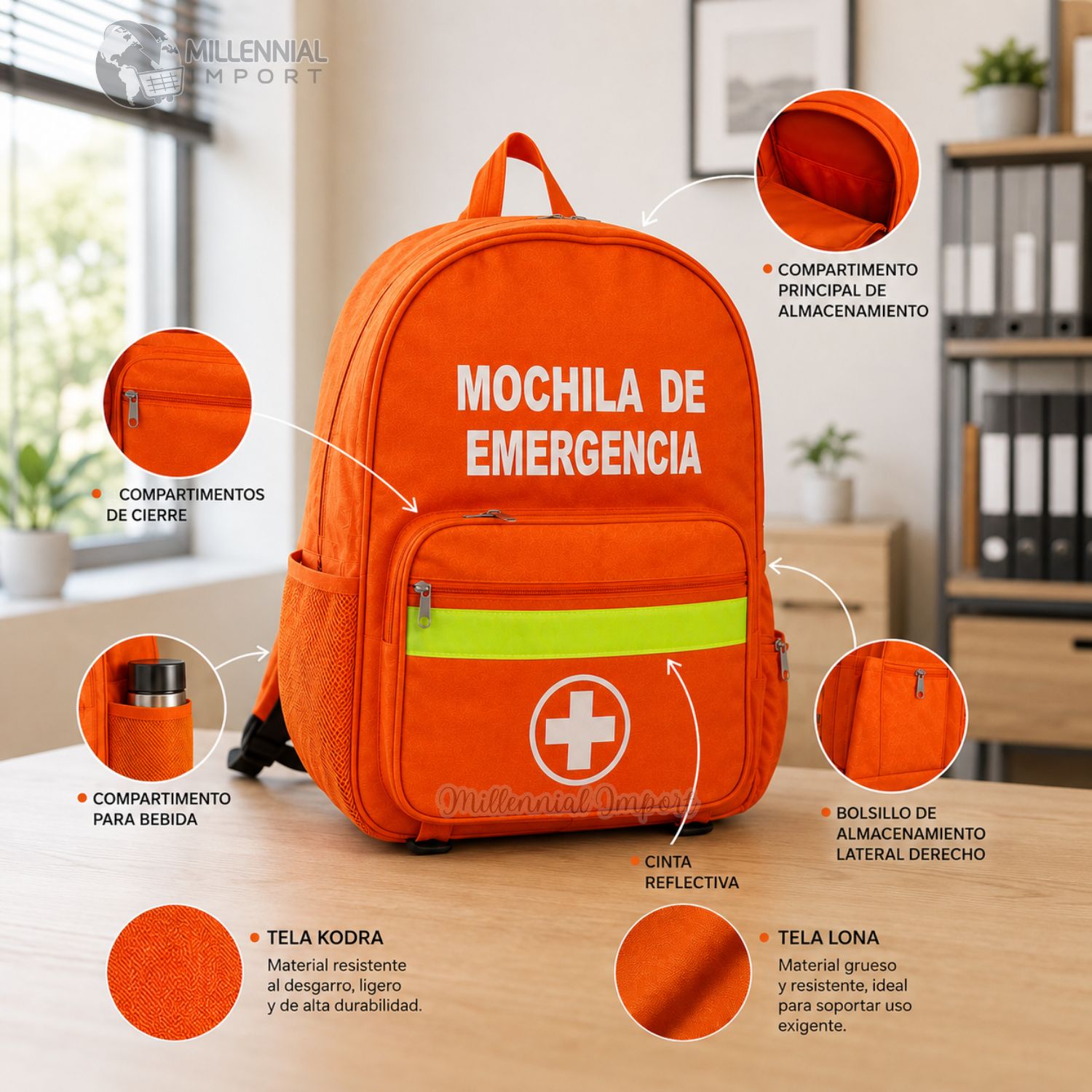 MOCHILA DE EMERGENCIA GRANDE CON AMPLIOS BOLSILLOS - 4