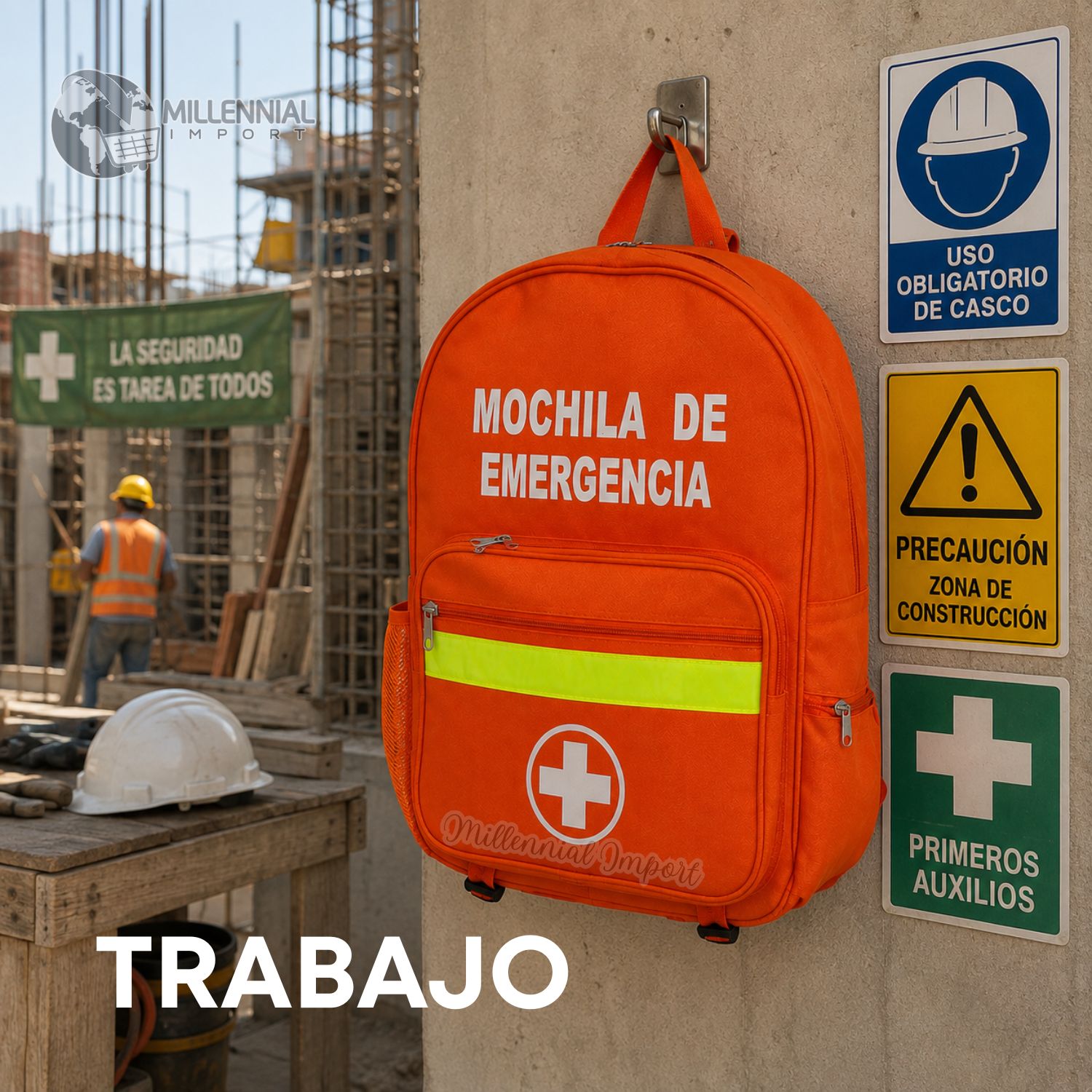 MOCHILA DE EMERGENCIA GRANDE CON 5 COMPARTIMENTOS Y CINTA REFLECTIVA - 10