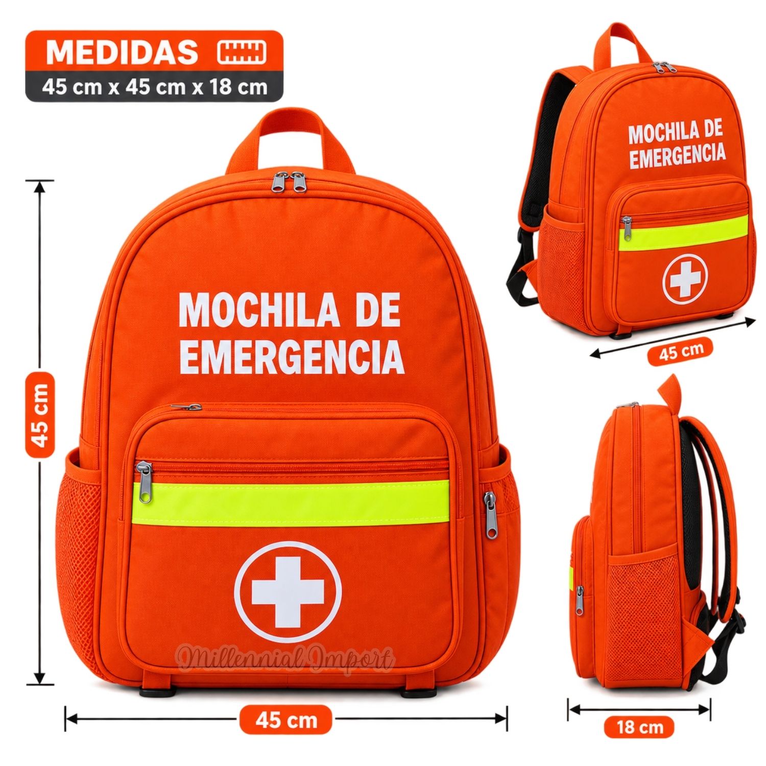 MOCHILA DE EMERGENCIA GRANDE CON 5 COMPARTIMENTOS Y CINTA REFLECTIVA - 3