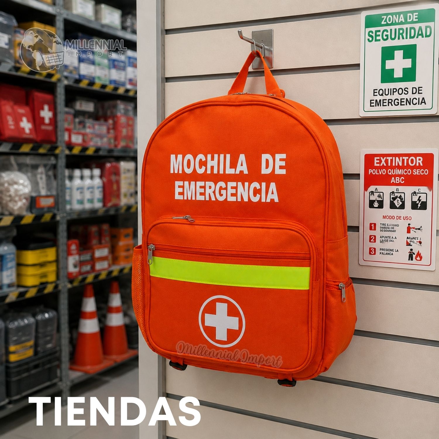 MOCHILA DE EMERGENCIA GRANDE CON 5 COMPARTIMENTOS Y CINTA REFLECTIVA - 7
