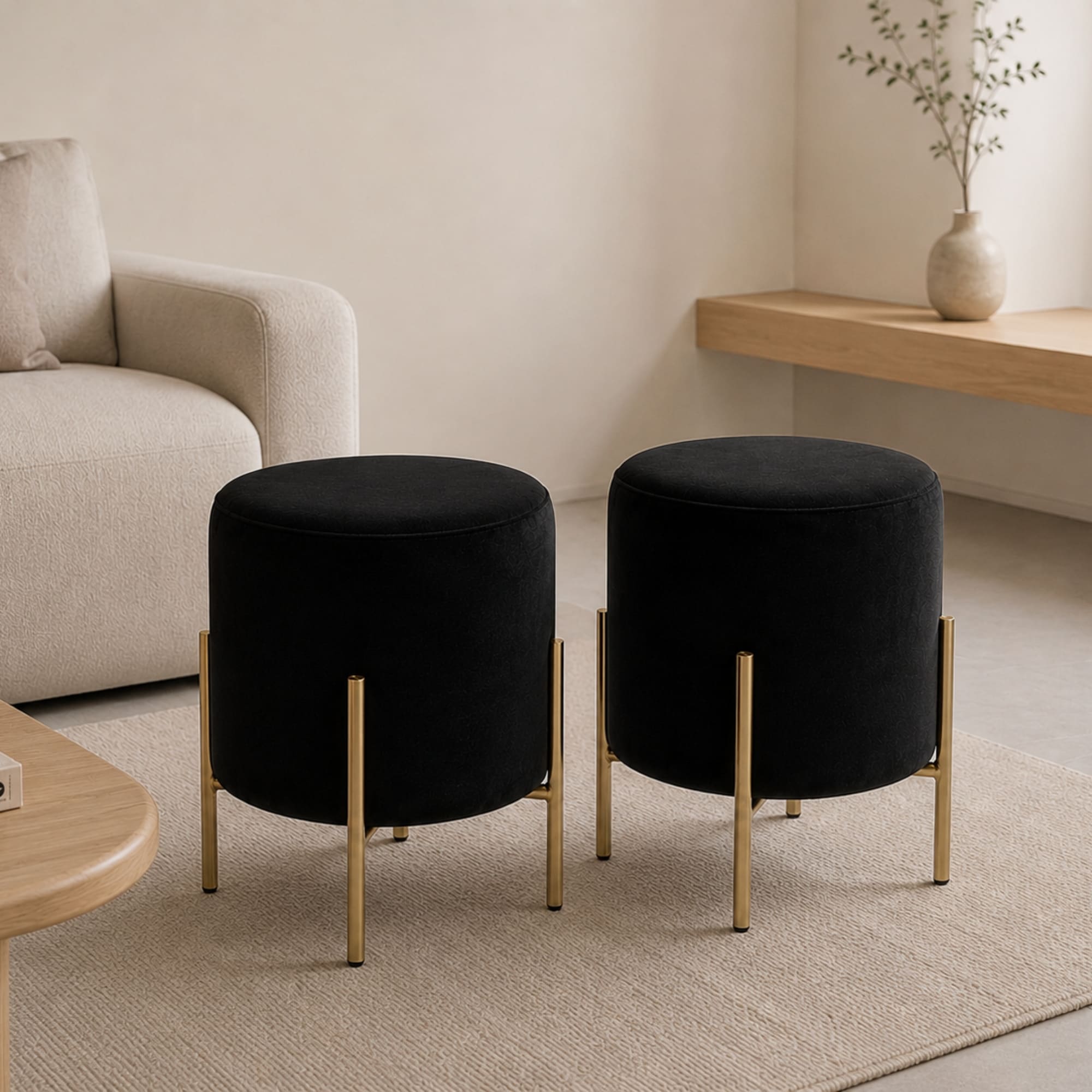 JUEGO POUF HAPPY HOME CANDY GOLD 35CM NEGRO - 1